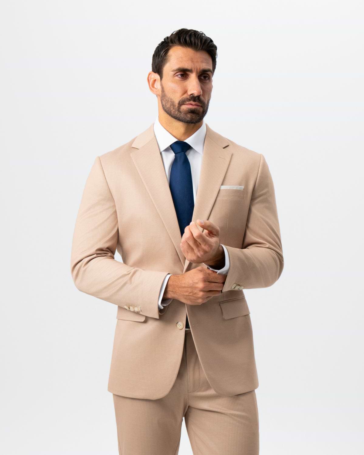 Athletic Fit Stretch Suit - Peach and White Pinstripe