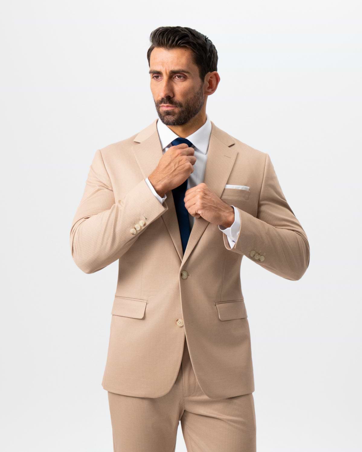 Athletic Fit Stretch Suit - Peach and White Pinstripe