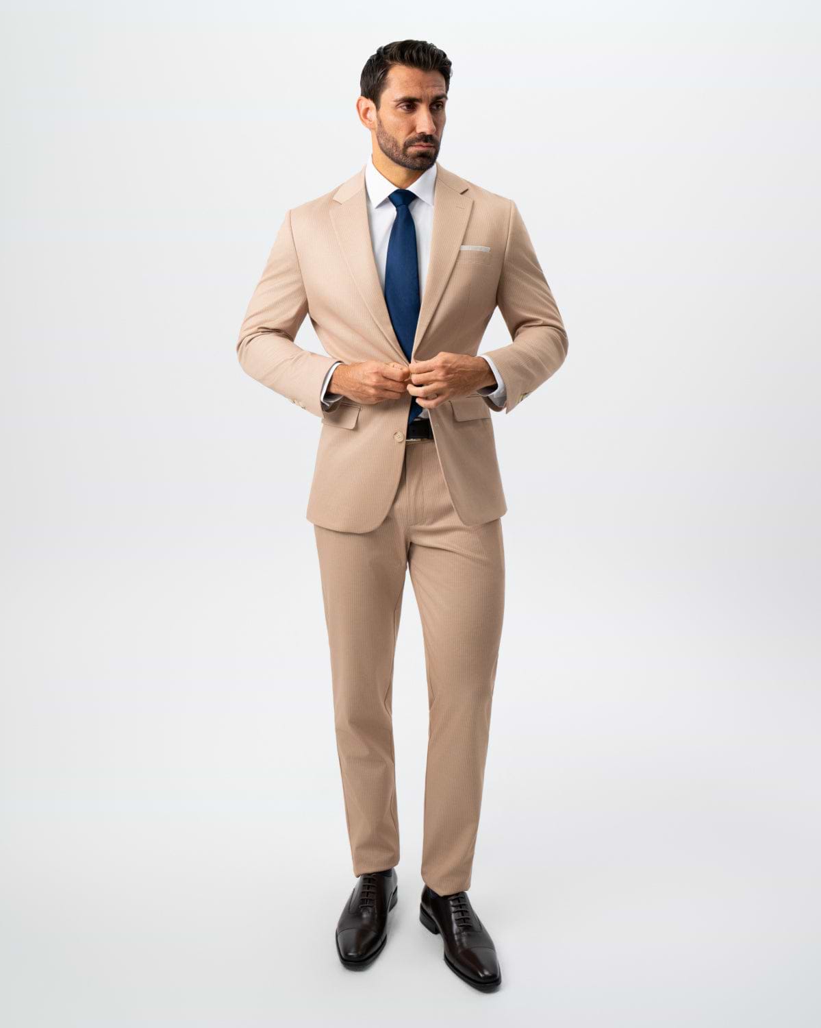 Athletic Fit Stretch Suit - Peach and White Pinstripe