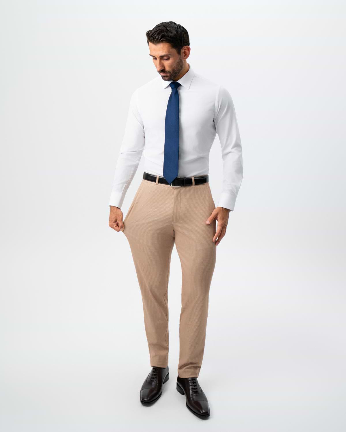 Athletic Fit Stretch Suit - Peach and White Pinstripe