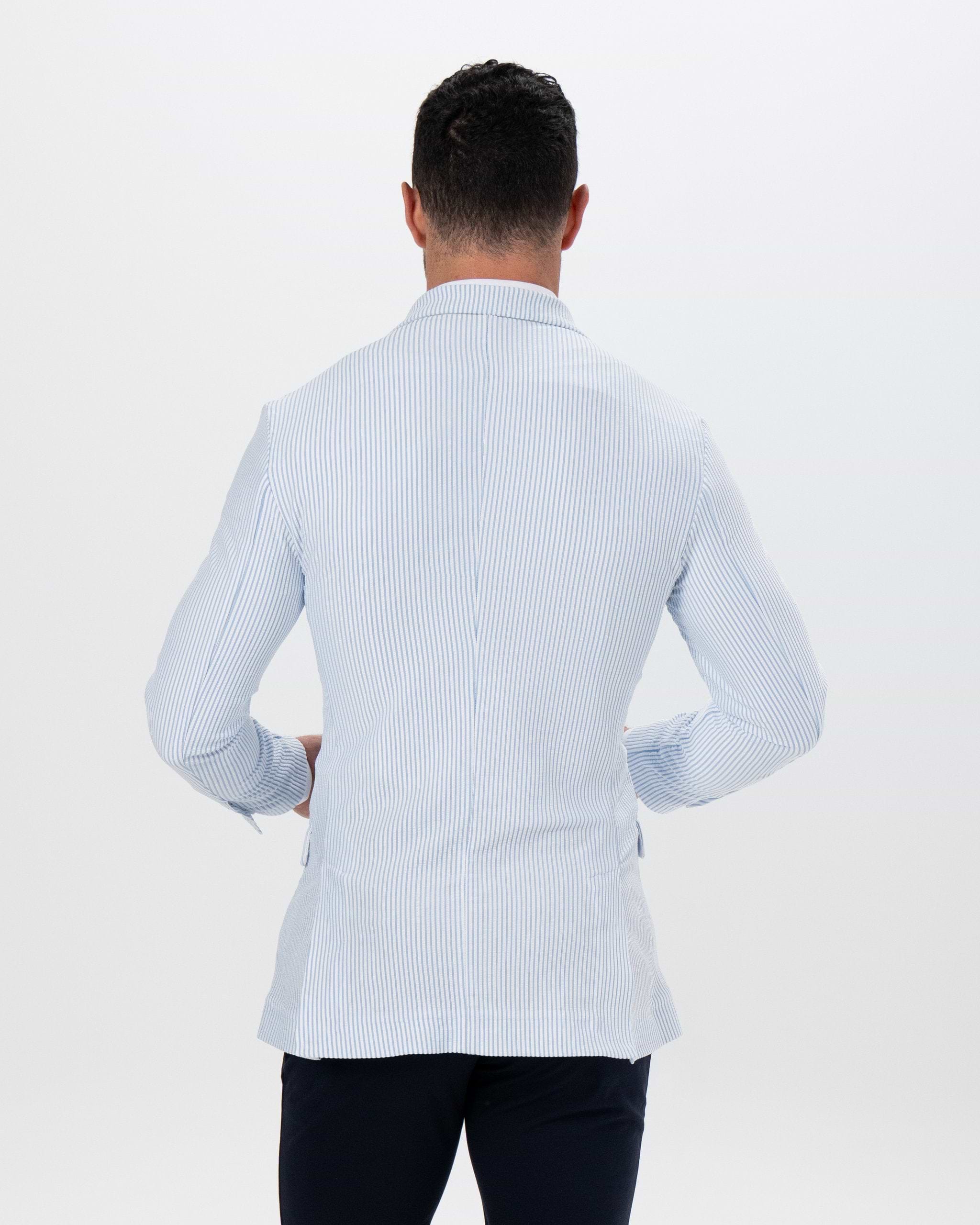 Athletic Fit Stretch Blazer - Light Blue & White Seersucker