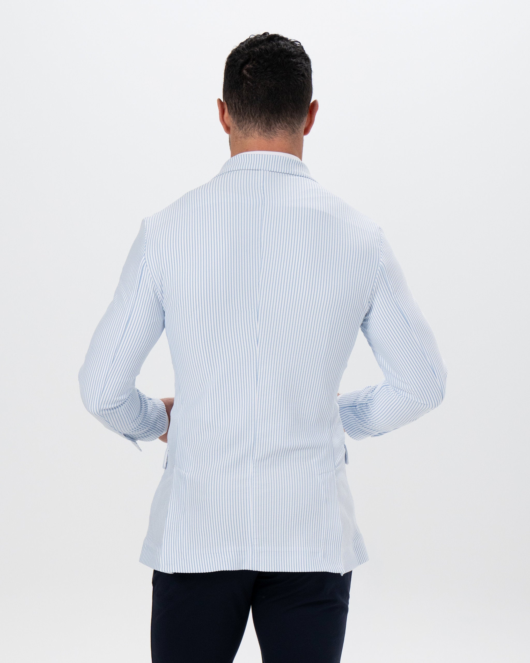 Athletic Fit Stretch Blazer - Light Blue & White Seersucker
