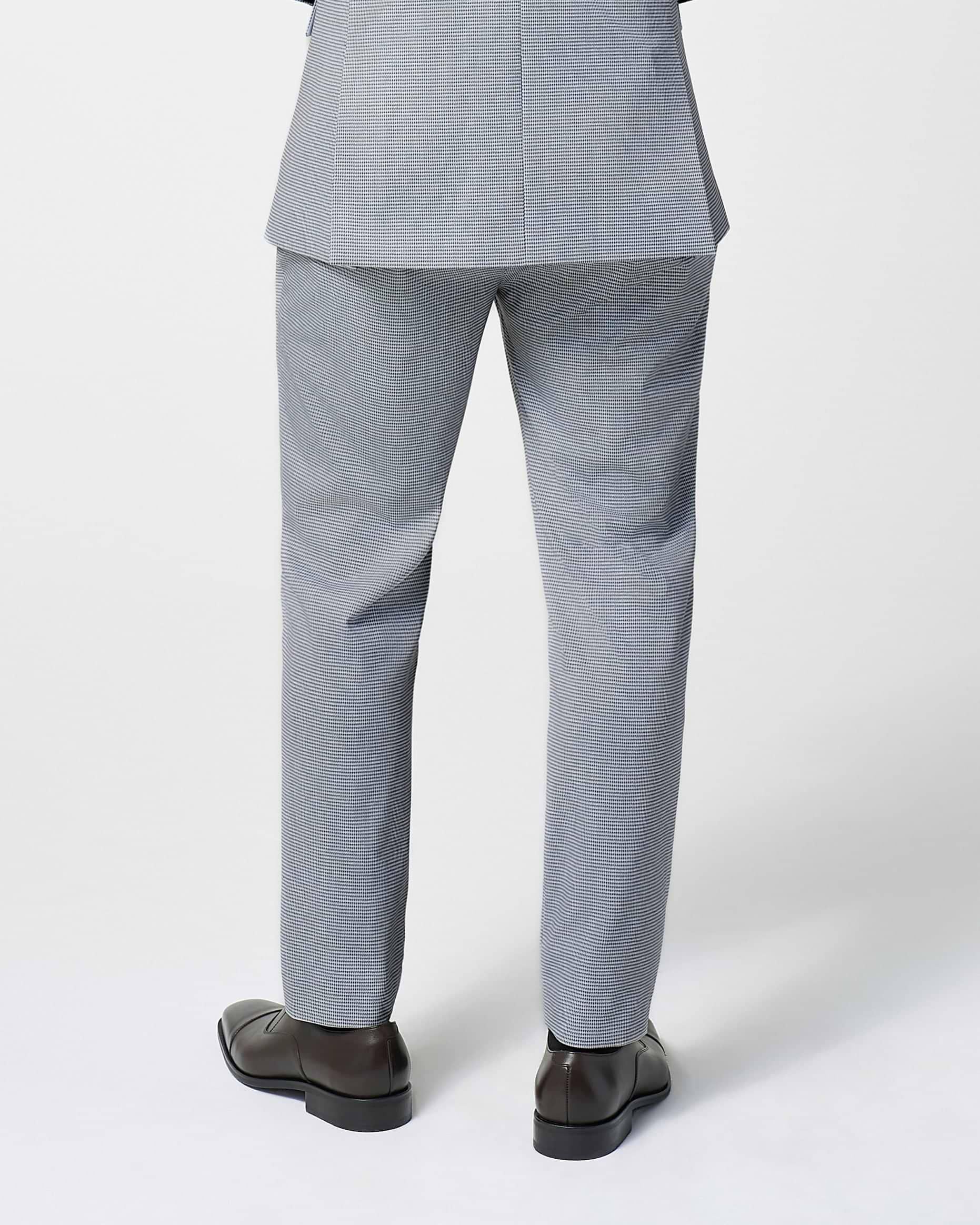 Athletic Fit Stretch Suit Pants - Slate Grey Houndstooth