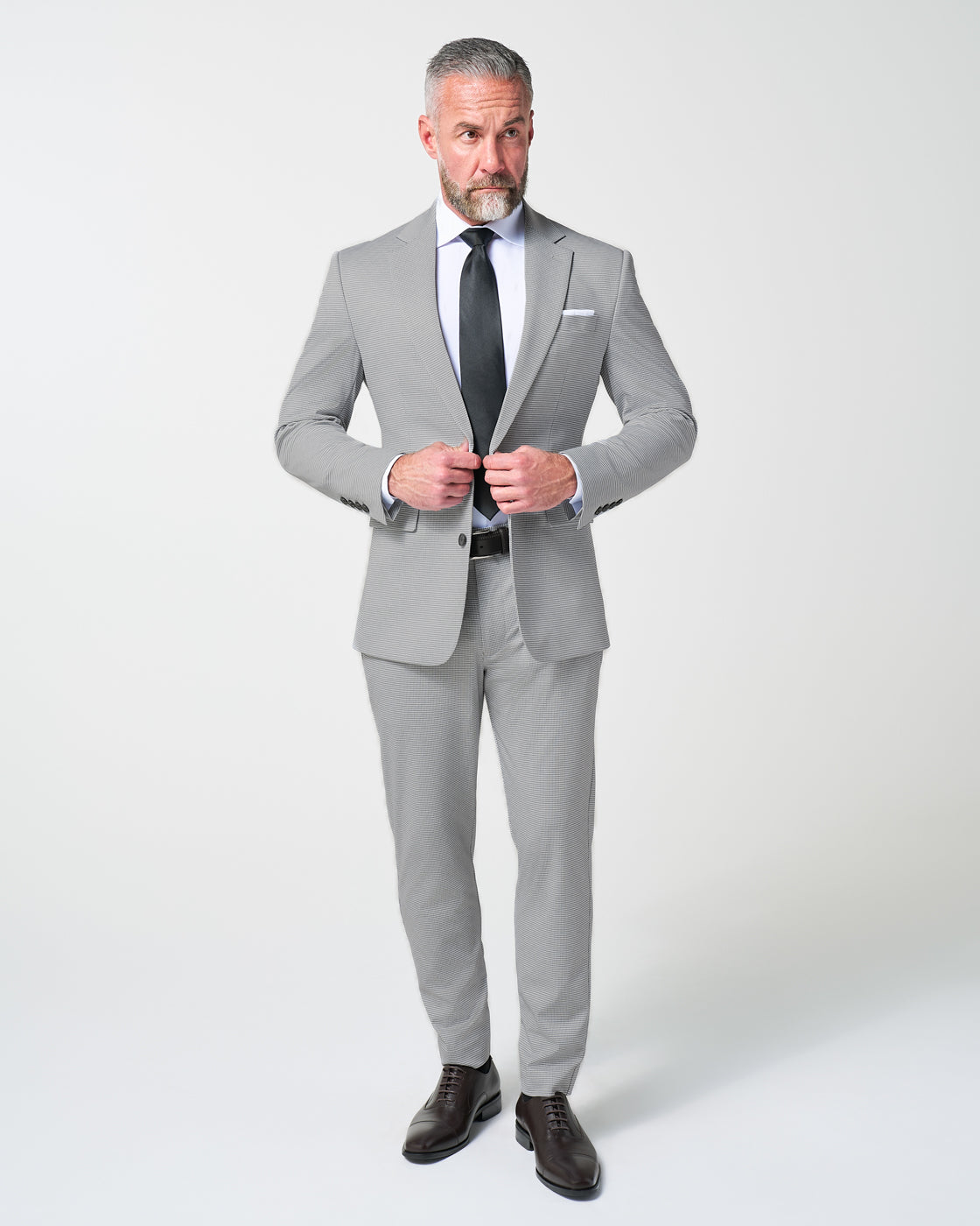 Athletic Fit Stretch Suit - Slate Grey Houndstooth