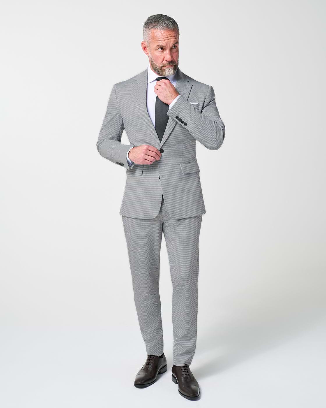 Athletic Fit Stretch Suit - Slate Grey Houndstooth