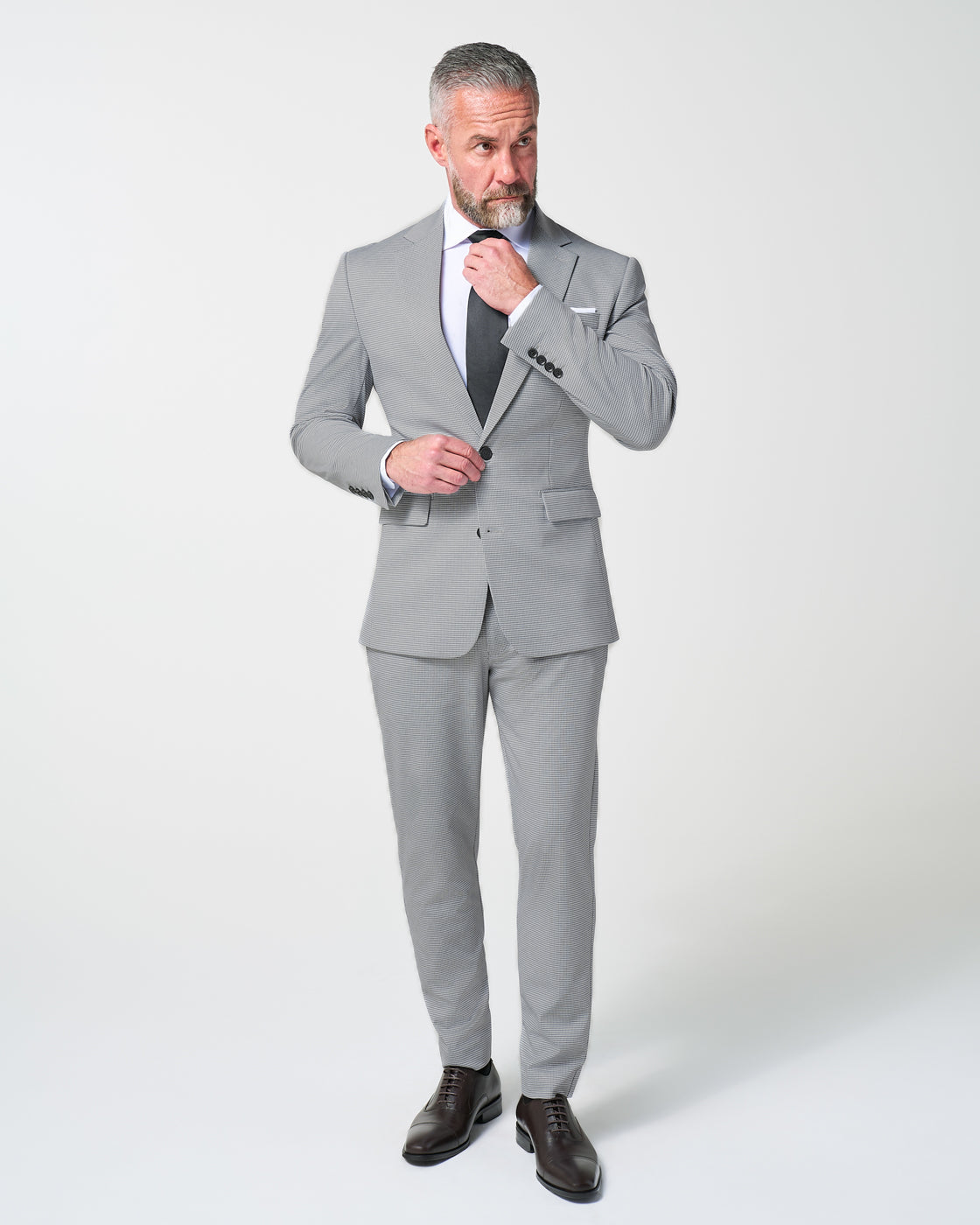 Athletic Fit Stretch Suit - Slate Grey Houndstooth