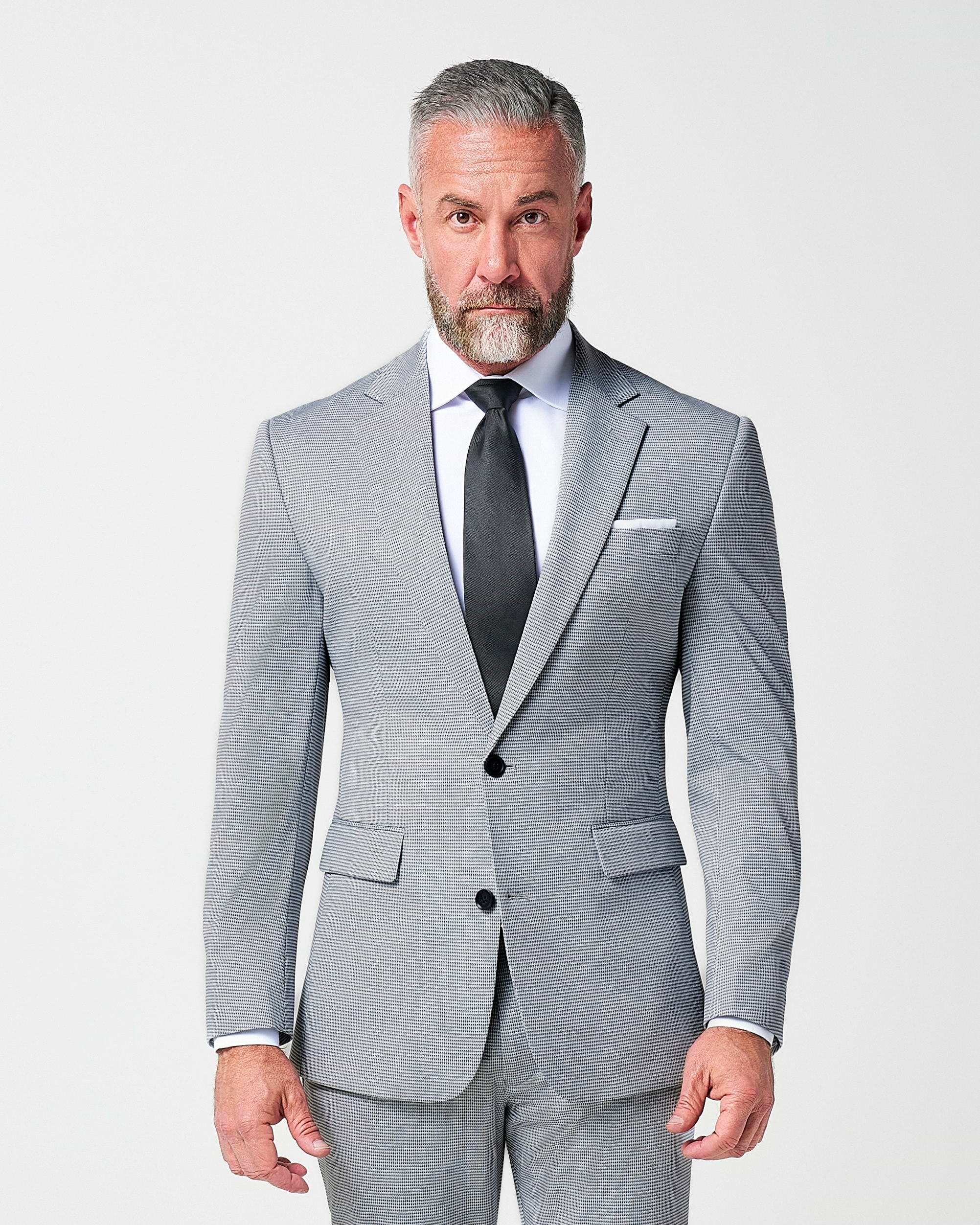 Athletic Fit Stretch Suit - Slate Grey Houndstooth
