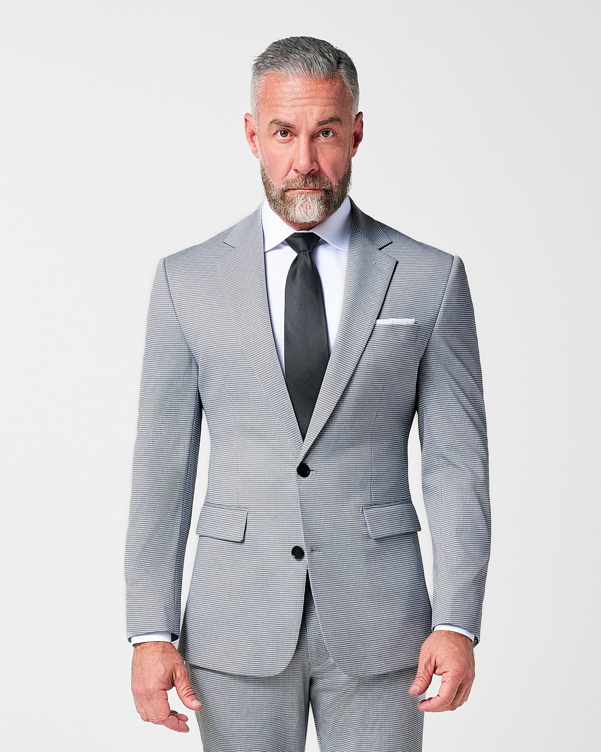 Athletic Fit Stretch Blazer - Slate Grey Houndstooth