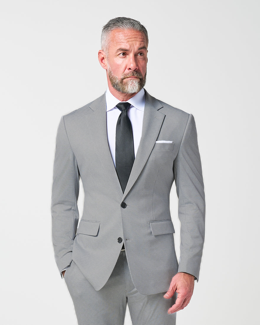 Athletic Fit Stretch Suit - Slate Grey Houndstooth