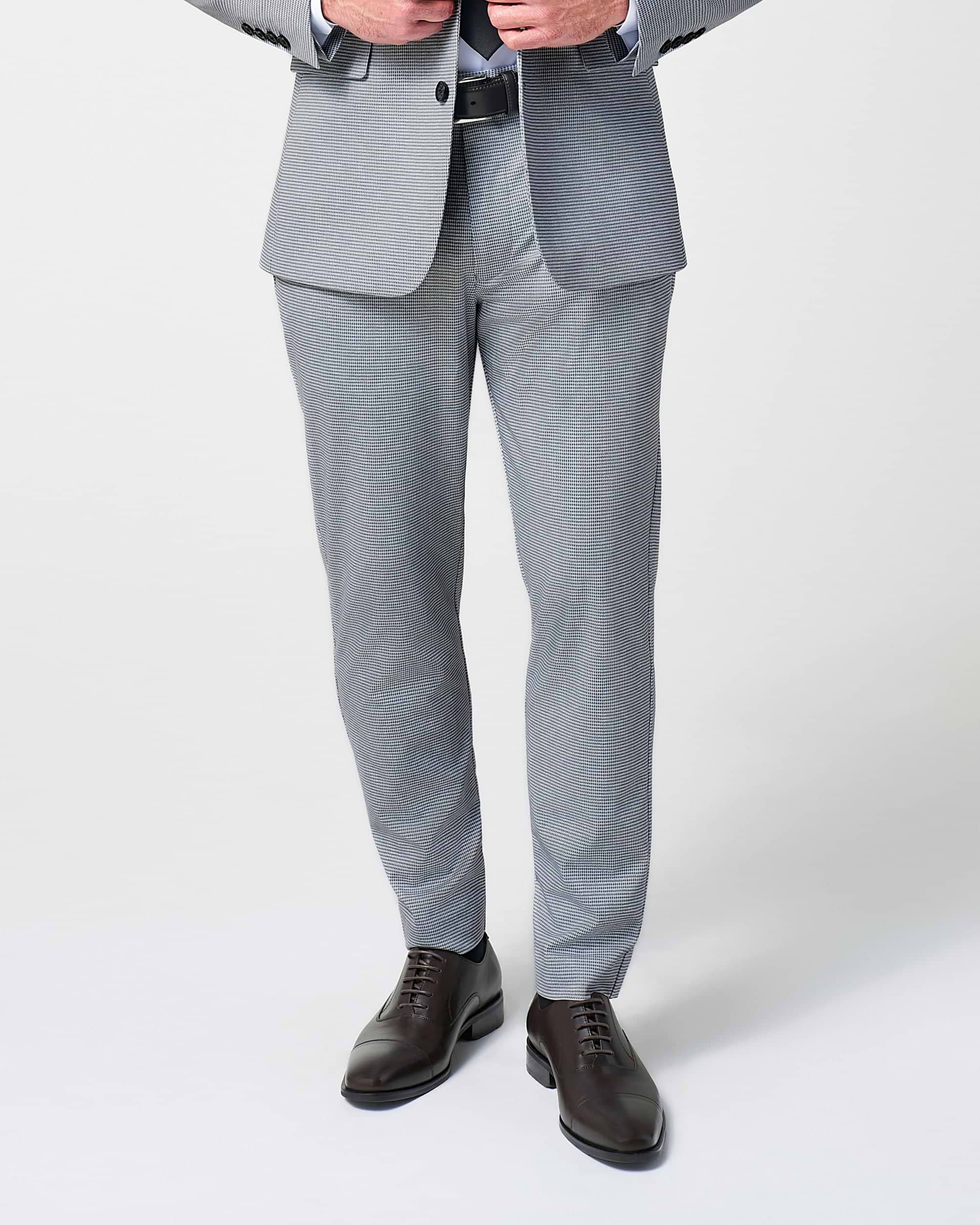 Athletic Fit Stretch Suit Pants - Slate Grey Houndstooth