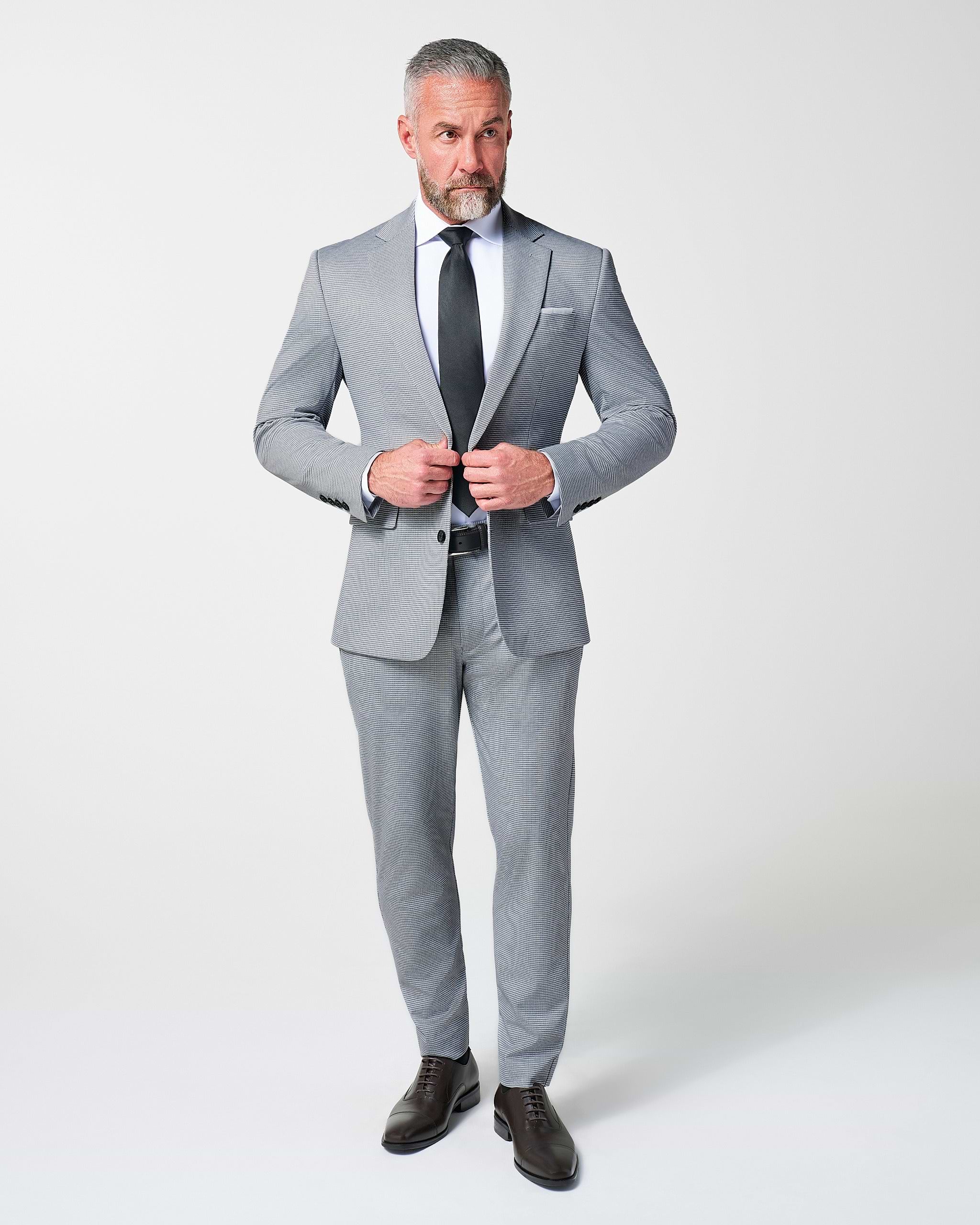 Athletic Fit Stretch Suit - Slate Grey Houndstooth