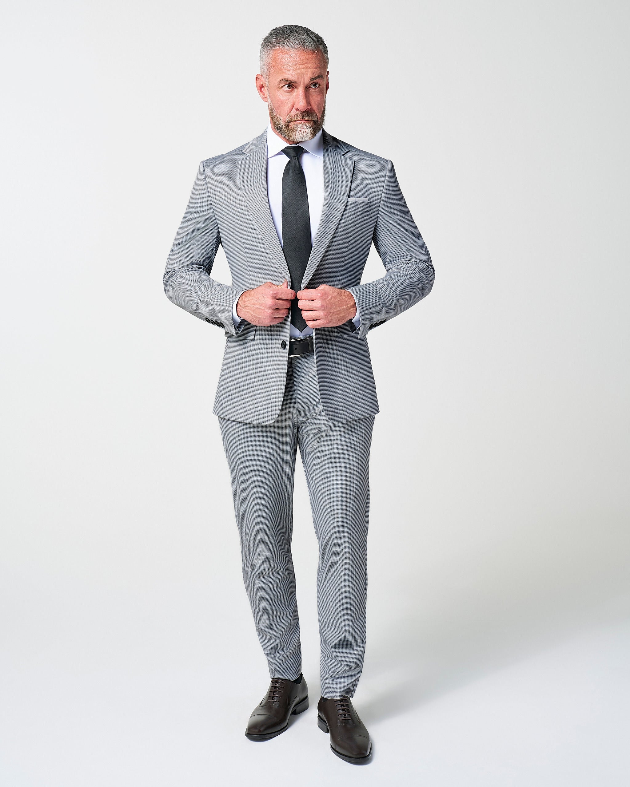 Athletic Fit Stretch Suit - Slate Grey Houndstooth