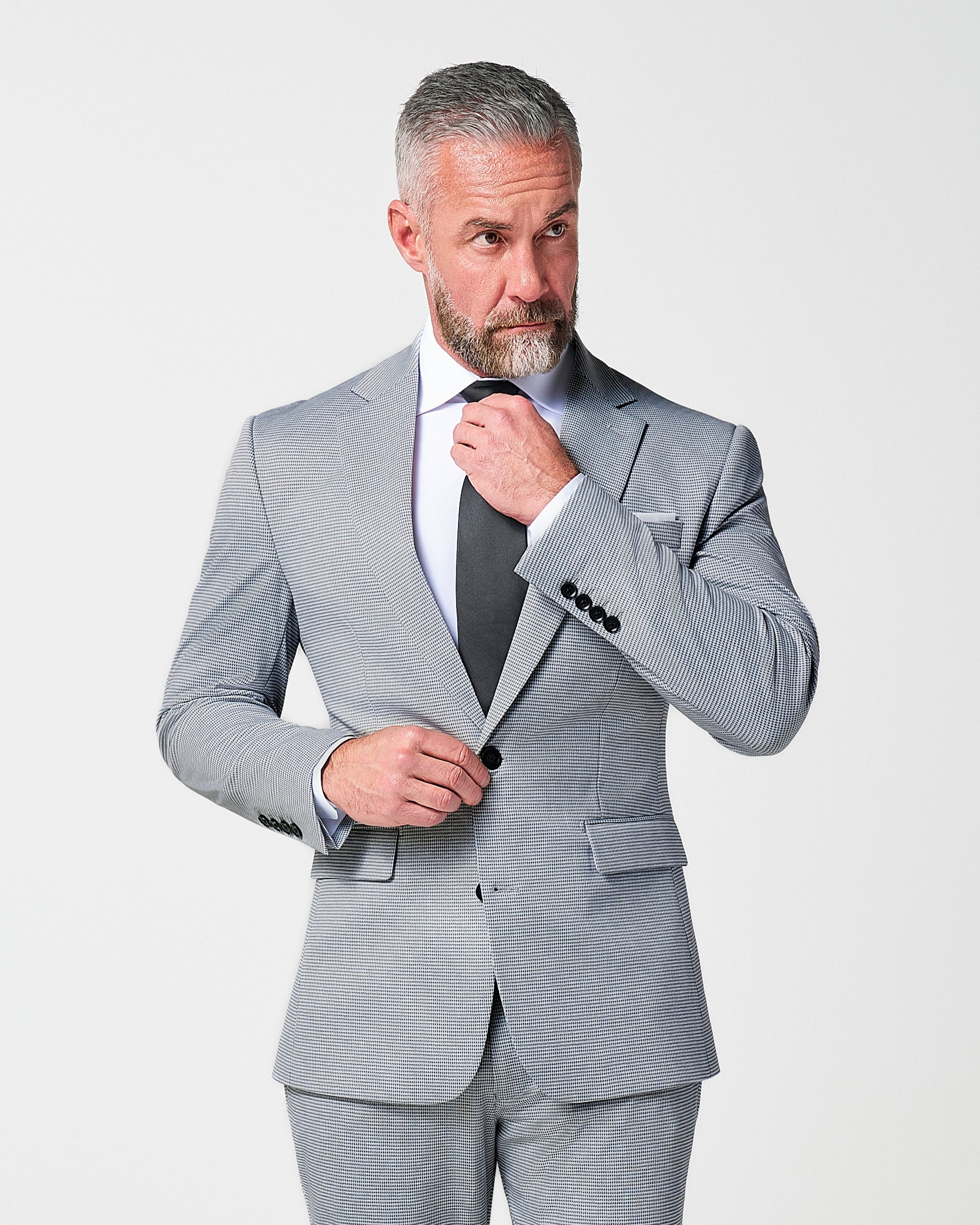 Athletic Fit Stretch Suit - Slate Grey Houndstooth