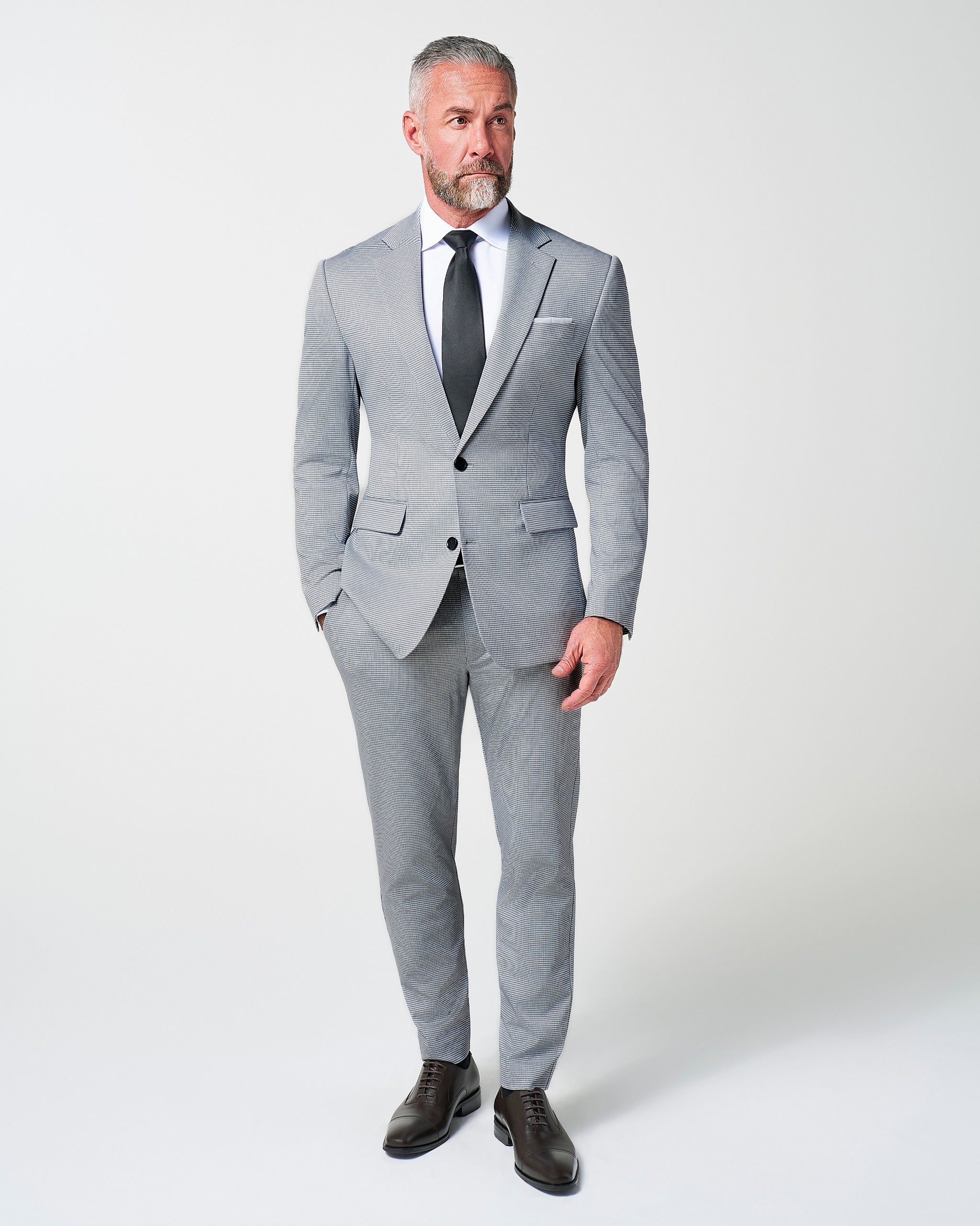 Athletic Fit Stretch Blazer - Slate Grey Houndstooth