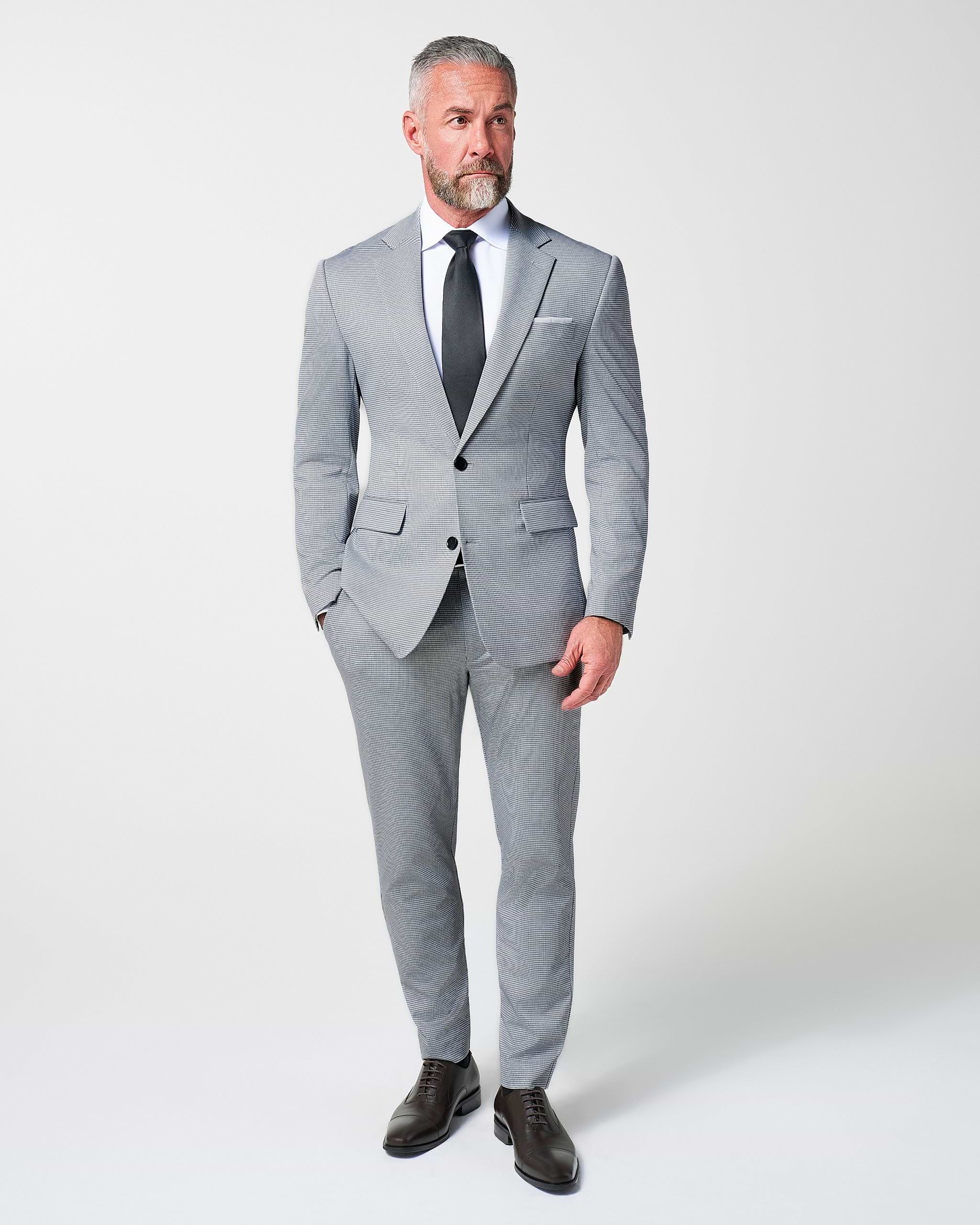 Athletic Fit Stretch Suit - Slate Grey Houndstooth