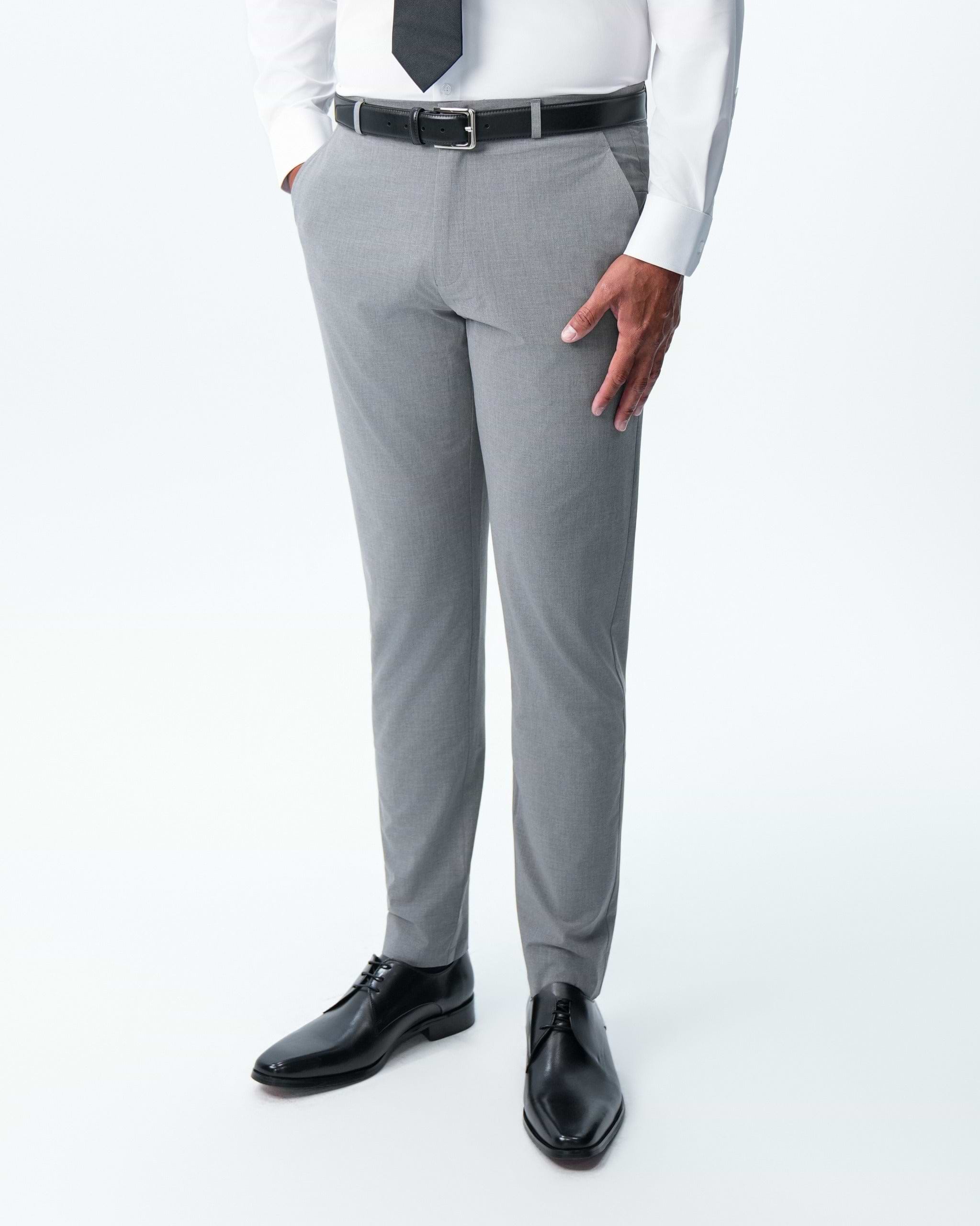 Athletic Fit Stretch Suit Pants - Lightweight Heathered Smoked Grey