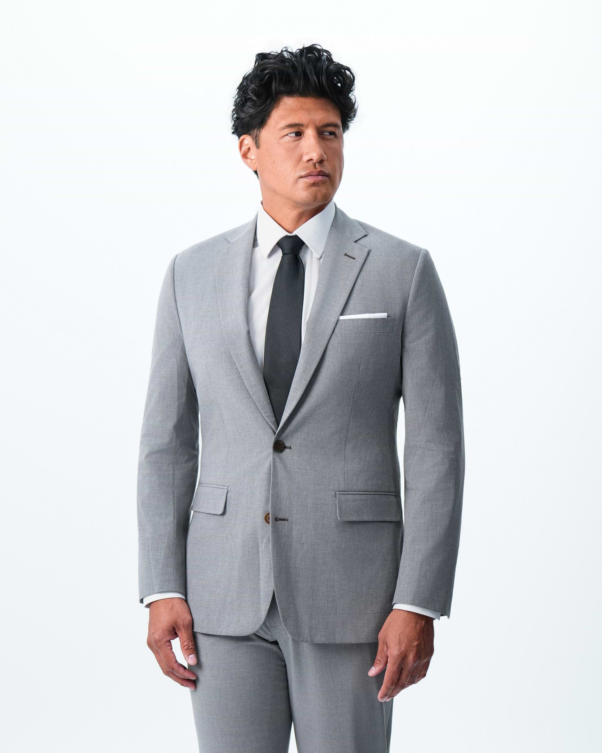Athletic Fit Stretch Suit - Lightweight Heathered Smoked Grey