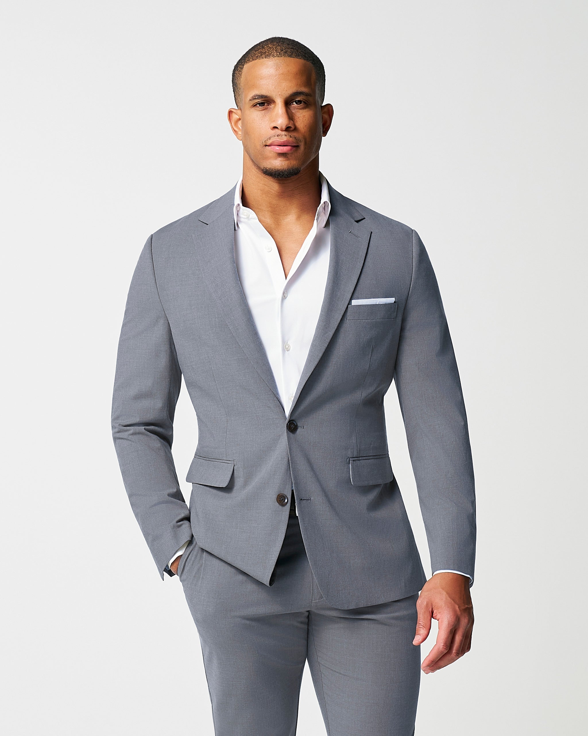 Athletic Fit Stretch Blazer - Lightweight Heathered Smoked Grey