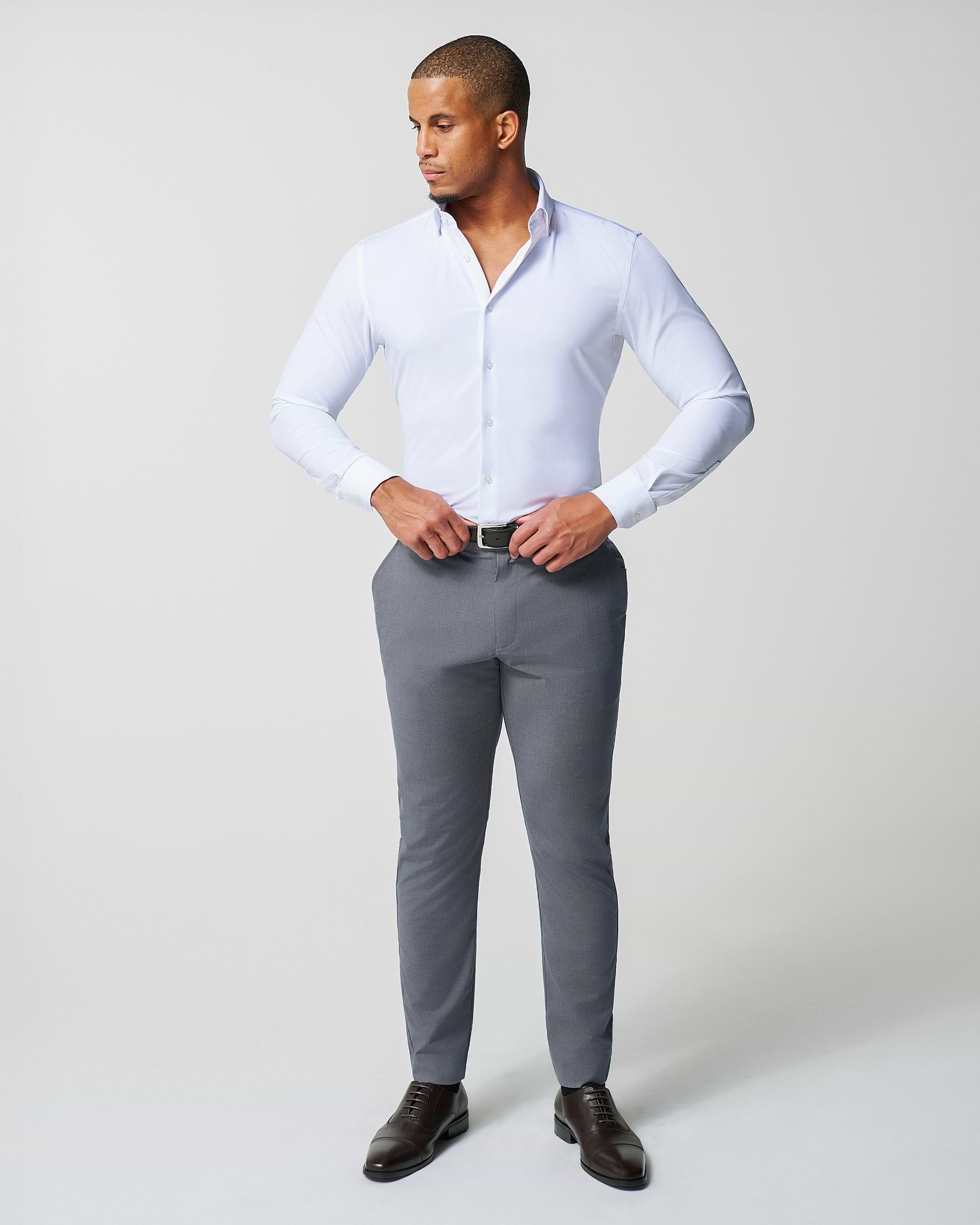 Athletic Fit Stretch Suit Pants - Lightweight Heathered Smoked Grey