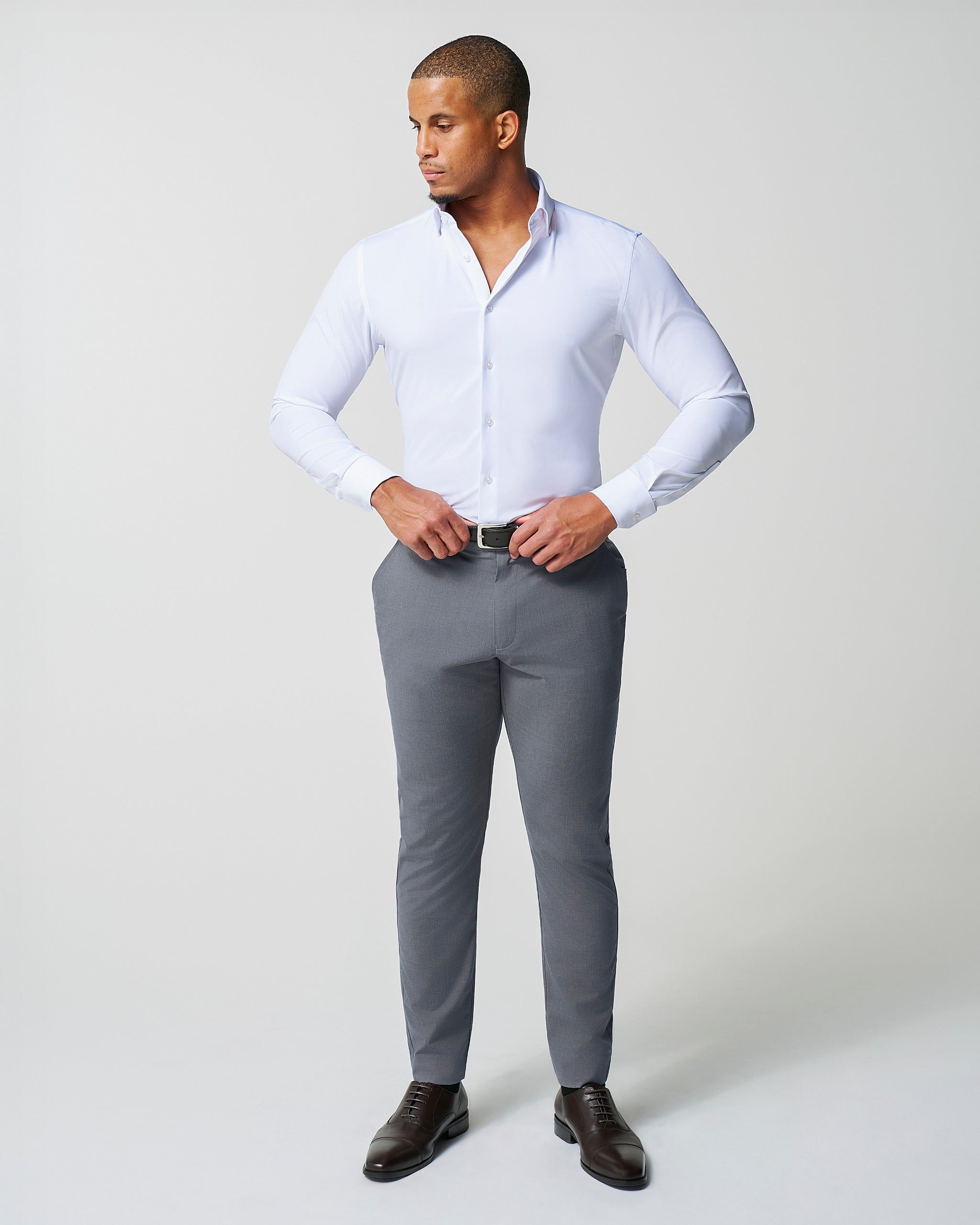 Athletic Fit Stretch Suit Pants - Lightweight Heathered Smoked Grey
