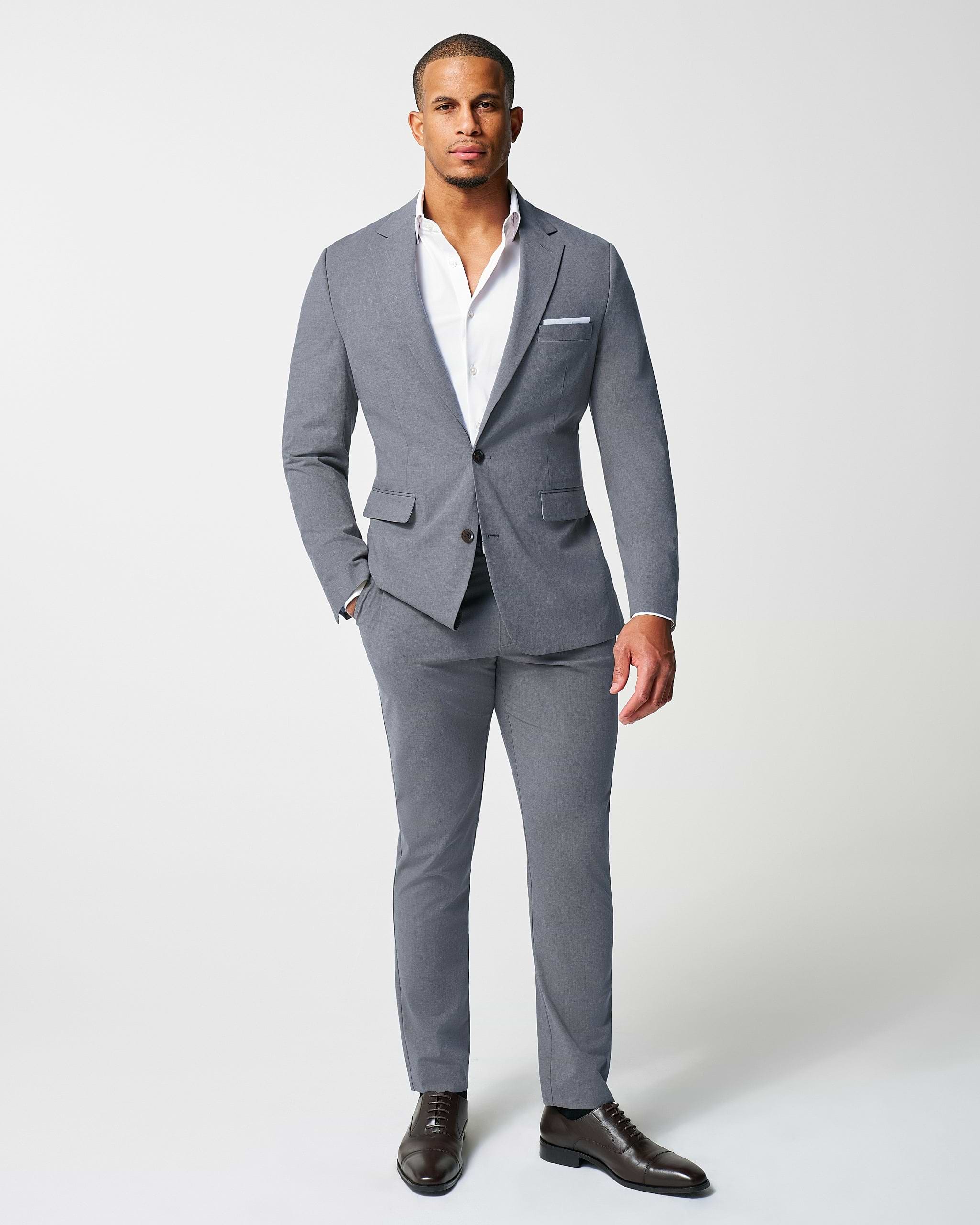 Athletic Fit Stretch Suit Pants - Lightweight Heathered Smoked Grey