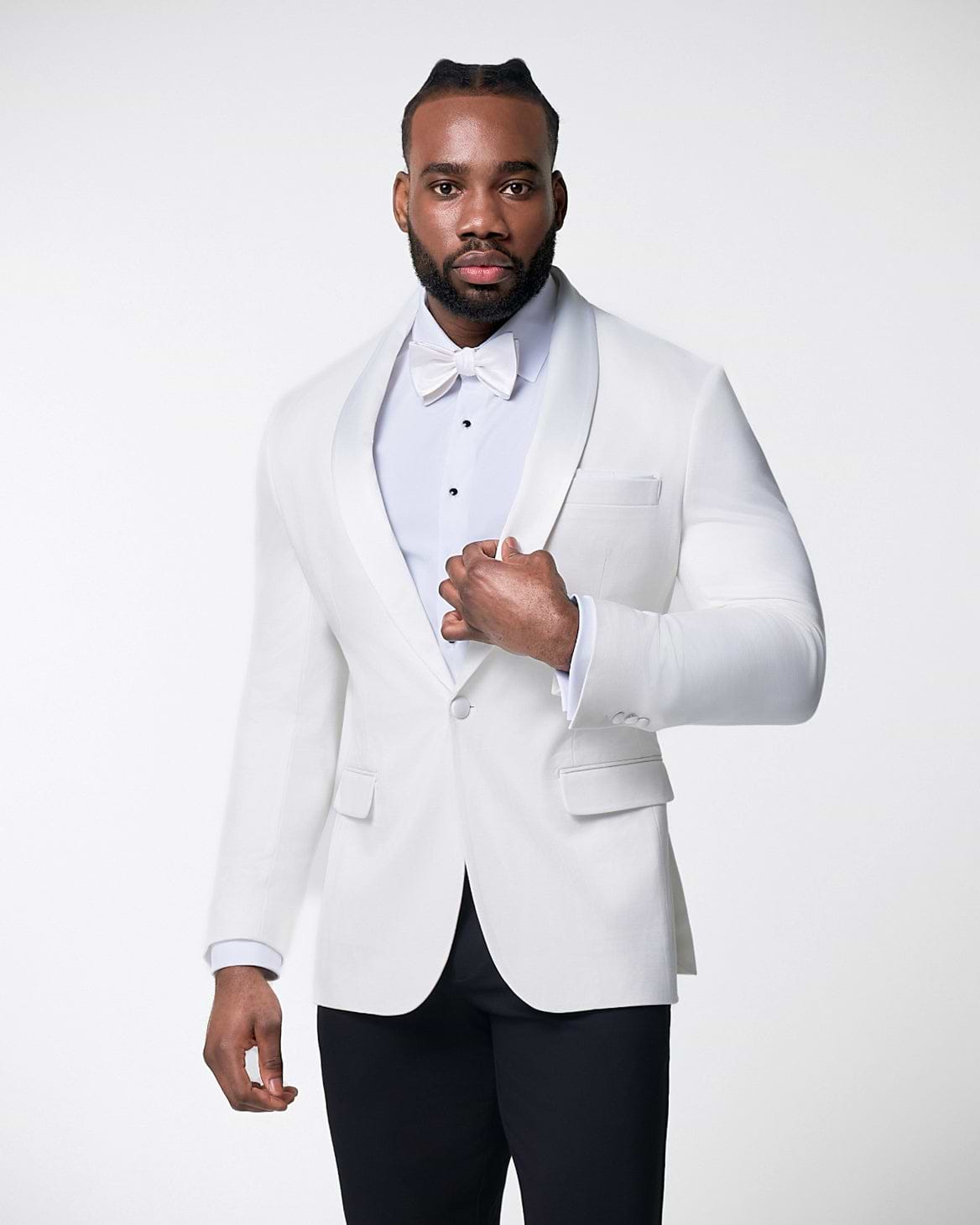 Athletic Fit Stretch Tuxedo Jacket - Solid Cream with White Shawl Lapel