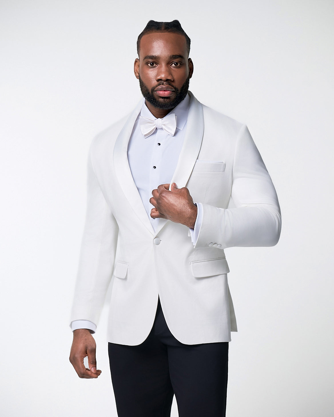 Athletic Fit Stretch Tuxedo Jacket - Solid Cream with White Shawl Lapel