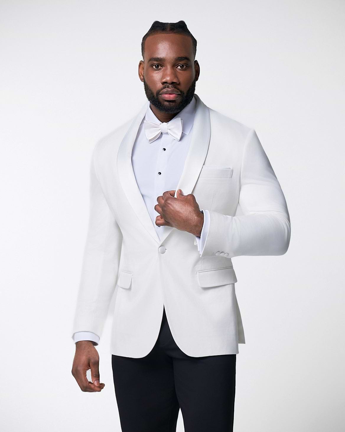 Athletic Fit Stretch Tuxedo Jacket - Solid Cream with White Shawl Lapel