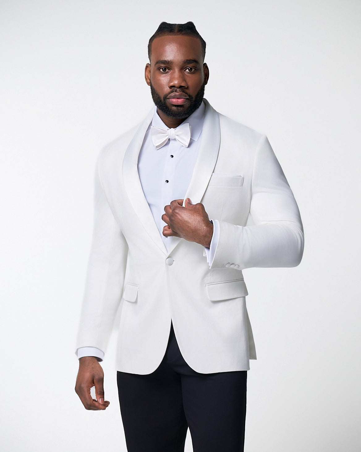 Athletic Fit Stretch Tuxedo Jacket - Solid Cream with White Shawl Lapel