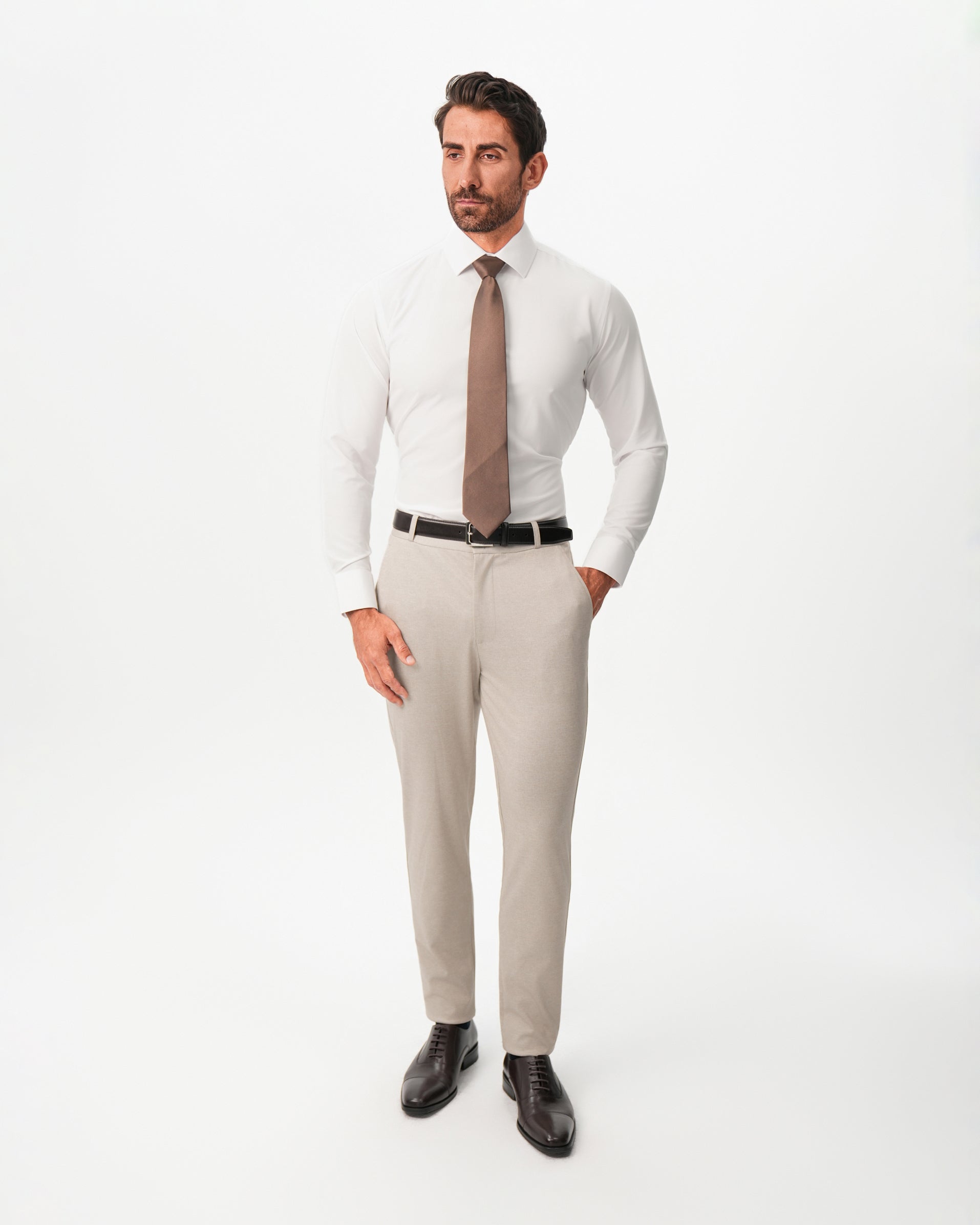 Athletic Fit Stretch Suit Pants - Solid Tan