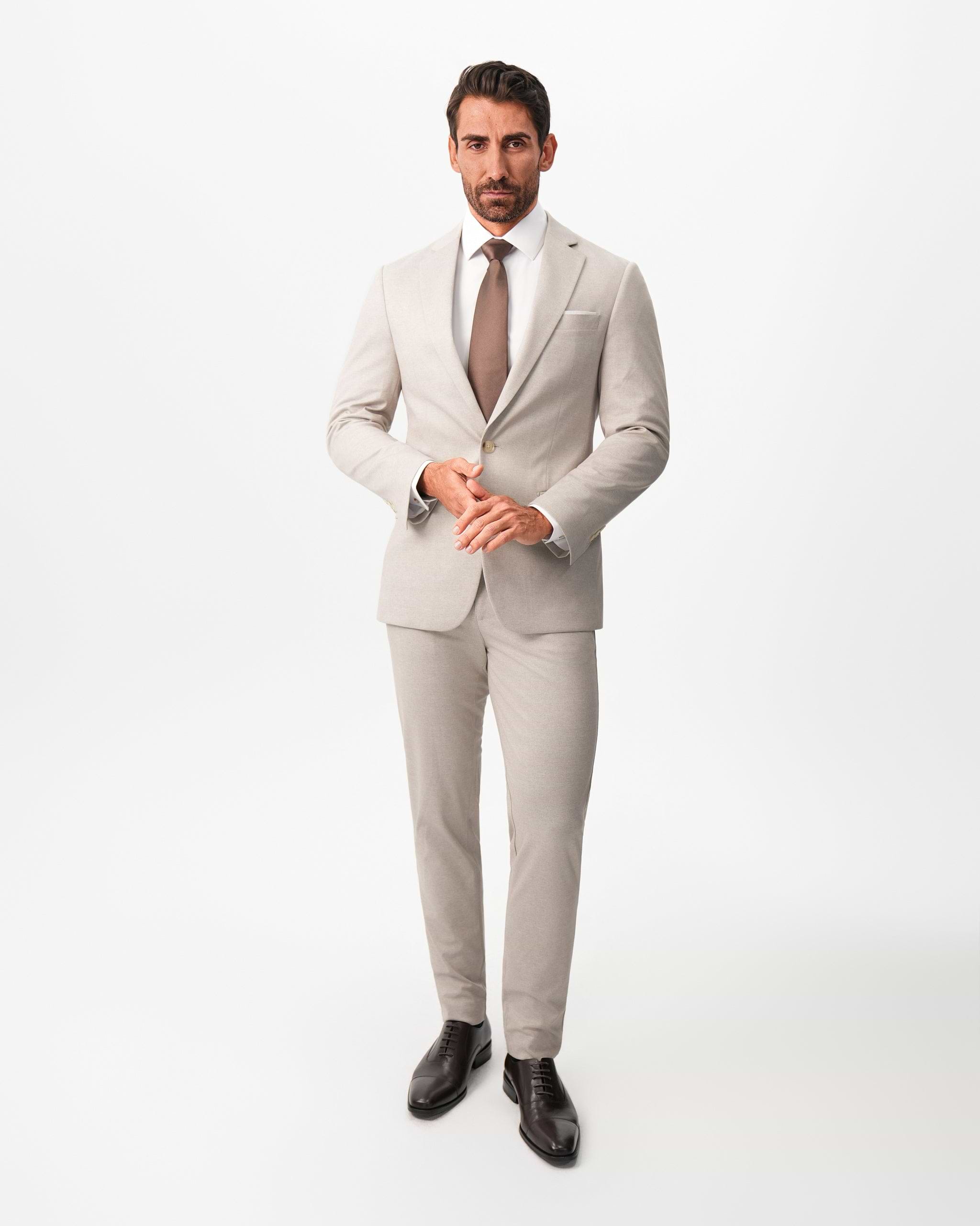 Athletic Fit Stretch Suit - Solid Tan