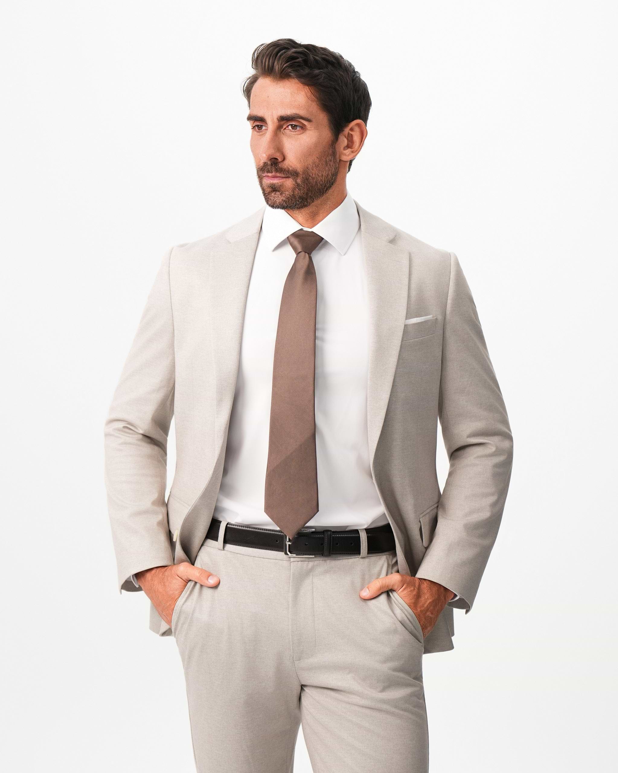 Athletic Fit Stretch Suit - Solid Tan