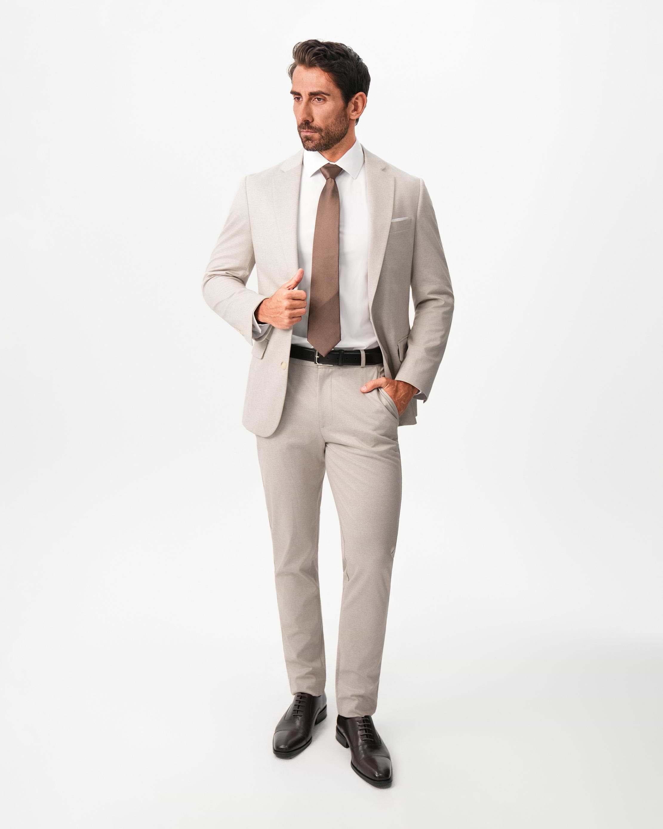 Athletic Fit Stretch Suit - Solid Tan
