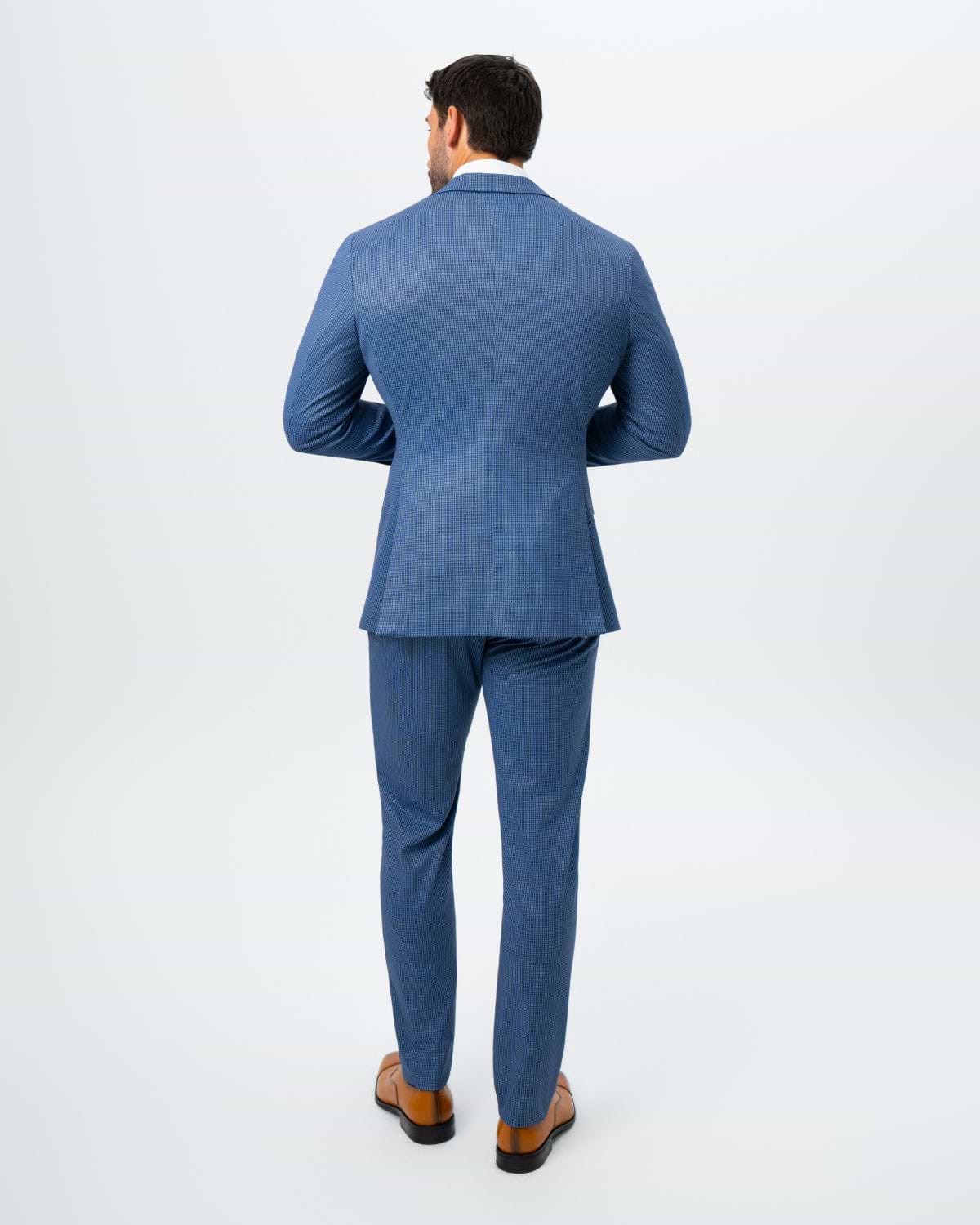 Athletic Fit Stretch Suit - Steel Blue Houndstooth