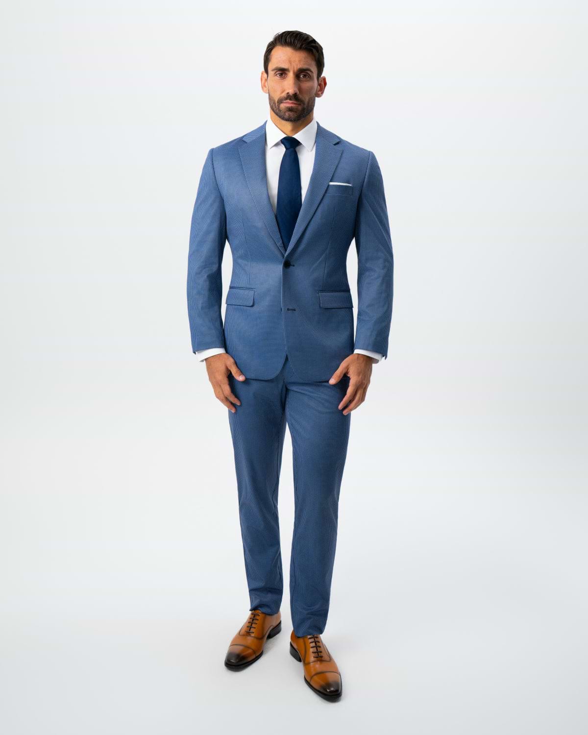 Athletic Fit Stretch Suit - Steel Blue Houndstooth