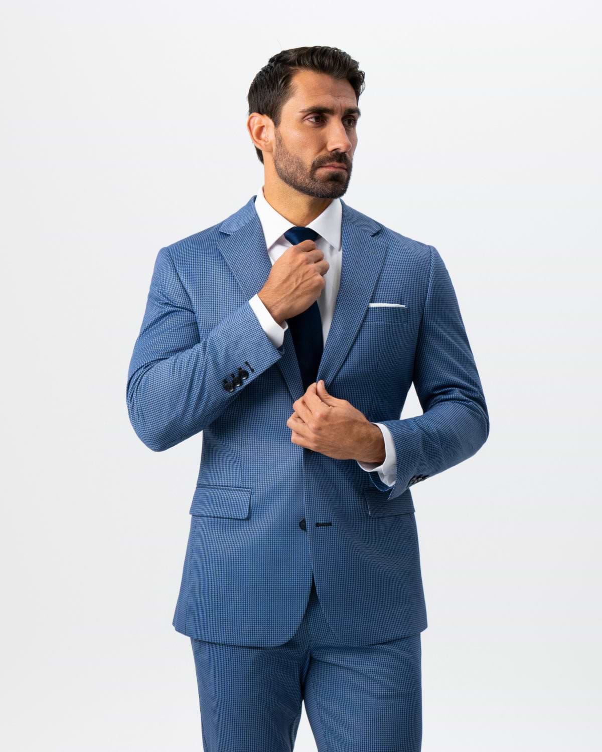 Athletic Fit Stretch Suit - Steel Blue Houndstooth