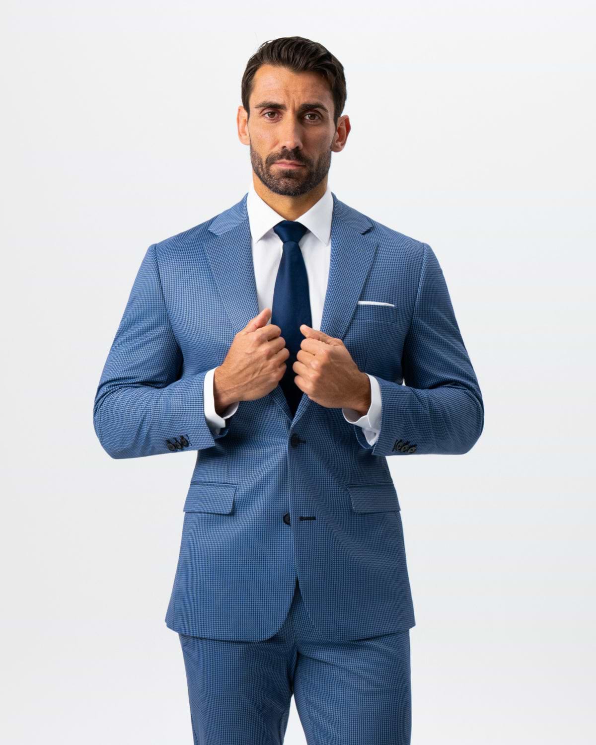 Athletic Fit Stretch Suit - Steel Blue Houndstooth
