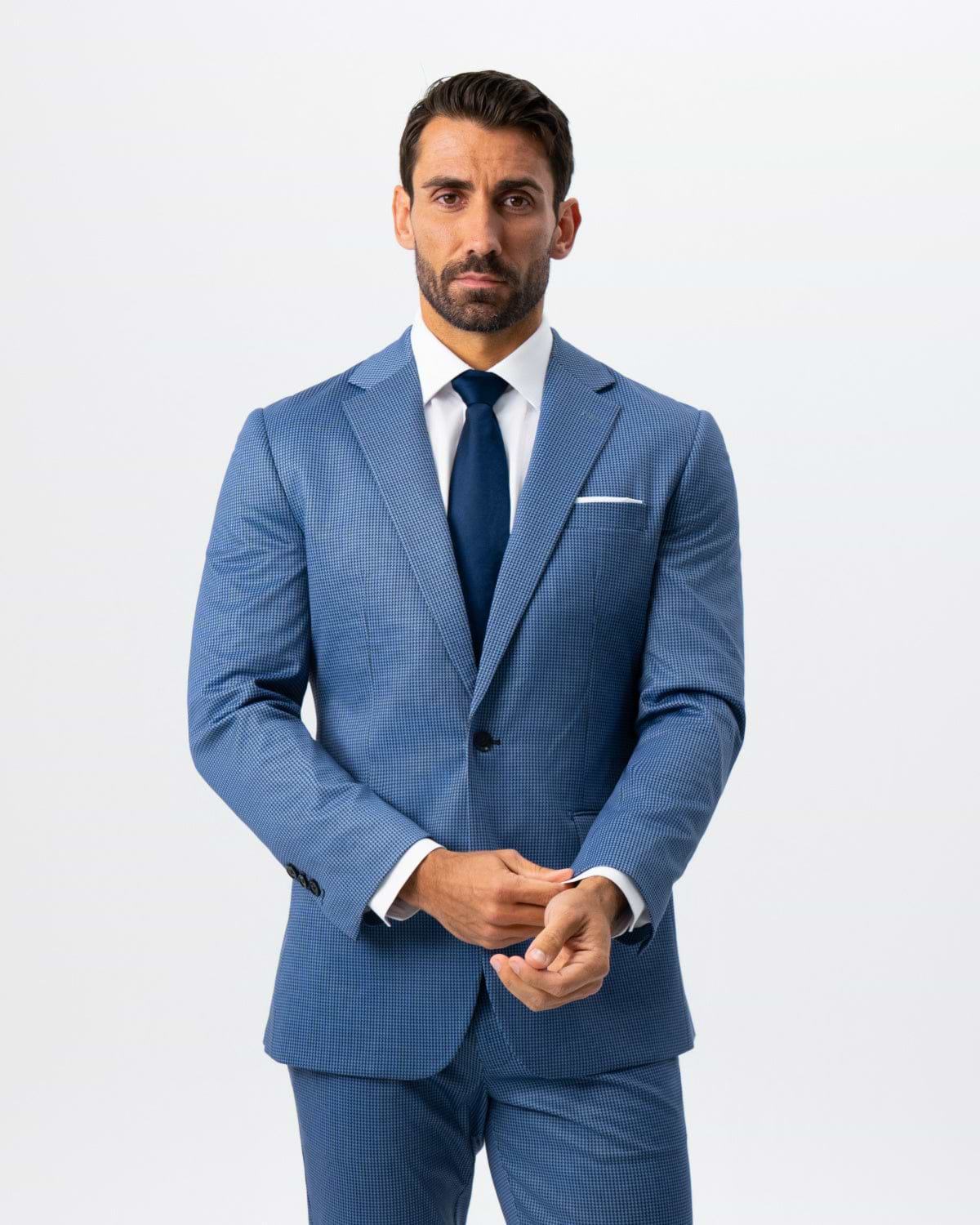 Athletic Fit Stretch Suit - Steel Blue Houndstooth
