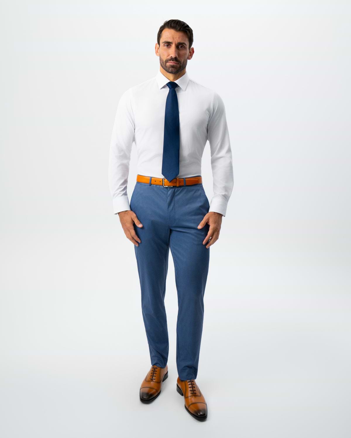 Athletic Fit Stretch Suit - Steel Blue Houndstooth
