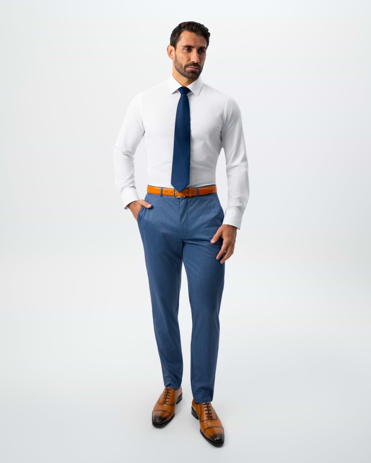 Athletic Fit Stretch Suit - Steel Blue Houndstooth