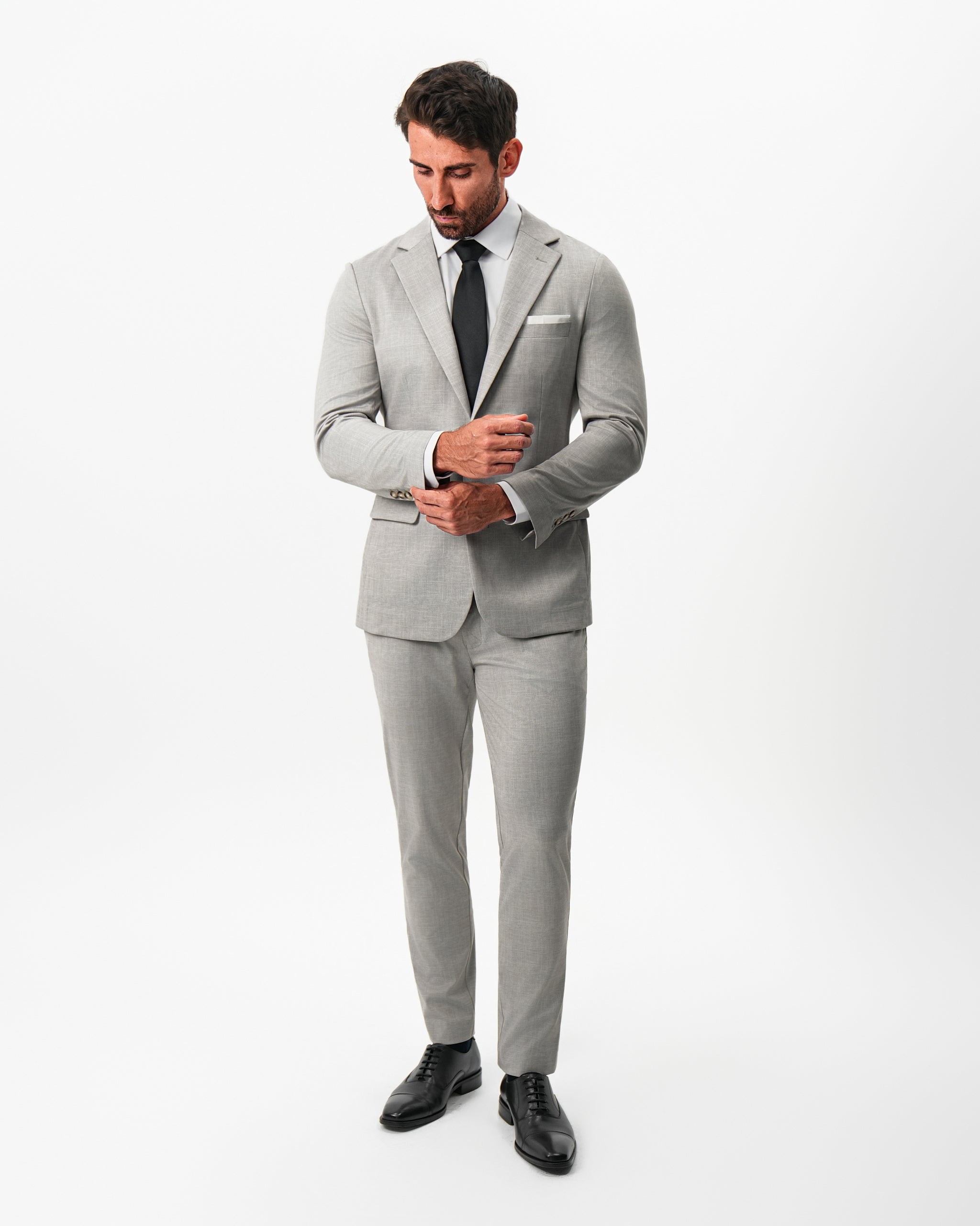 Athletic Fit Stretch Blazer - Unstructured Stone Crosshatch
