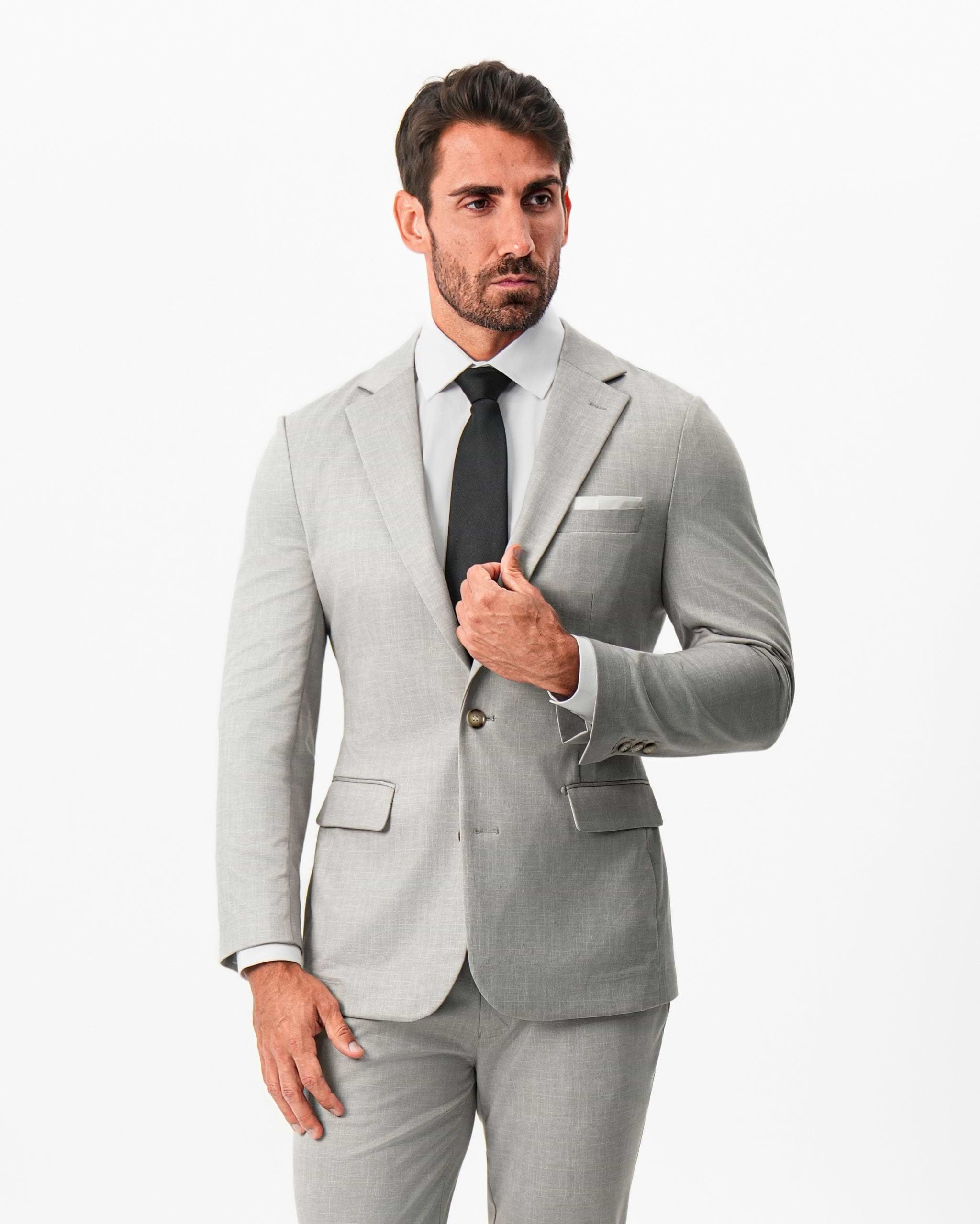 Athletic Fit Stretch Suit - Unstructured Stone Crosshatch