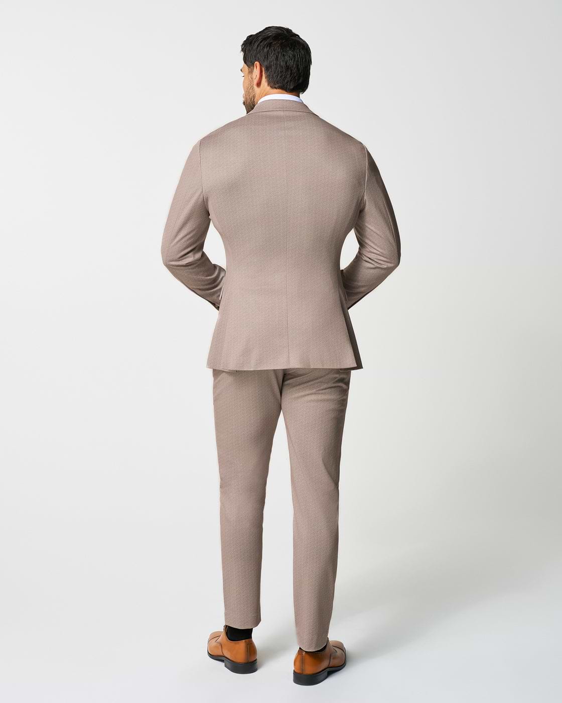 Athletic Fit Stretch Suit - Tan Herringbone