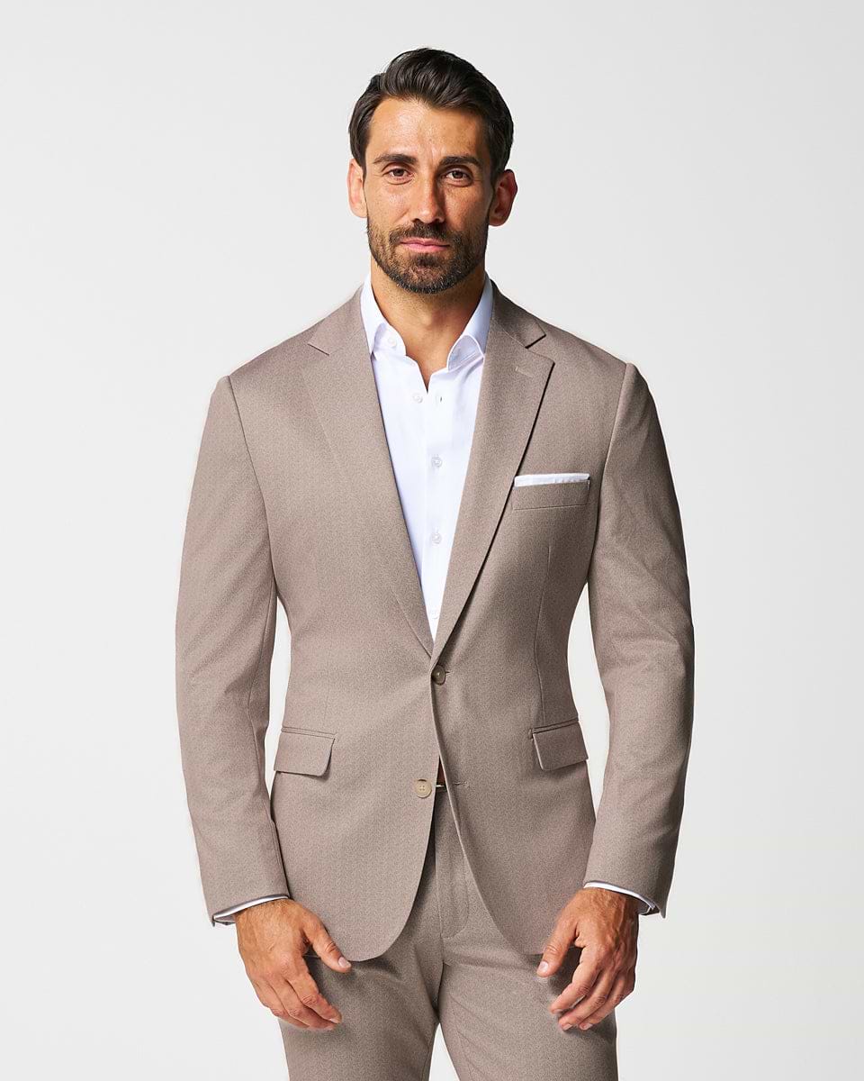 Athletic Fit Stretch Suit - Tan Herringbone