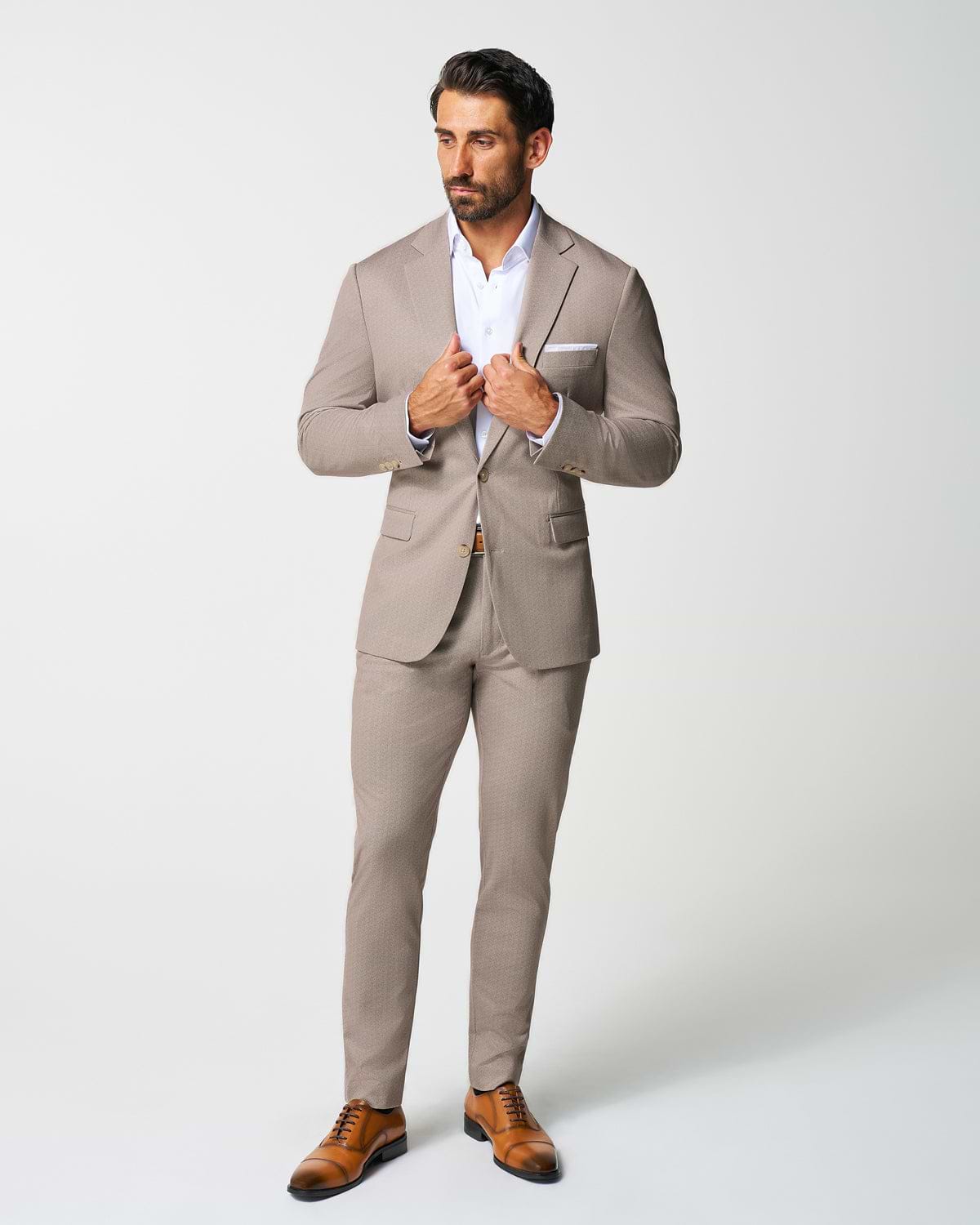 Athletic Fit Stretch Suit - Tan Herringbone