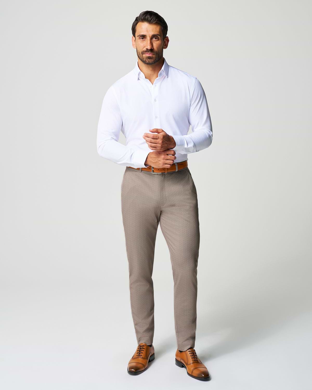 Athletic Fit Stretch Suit - Tan Herringbone