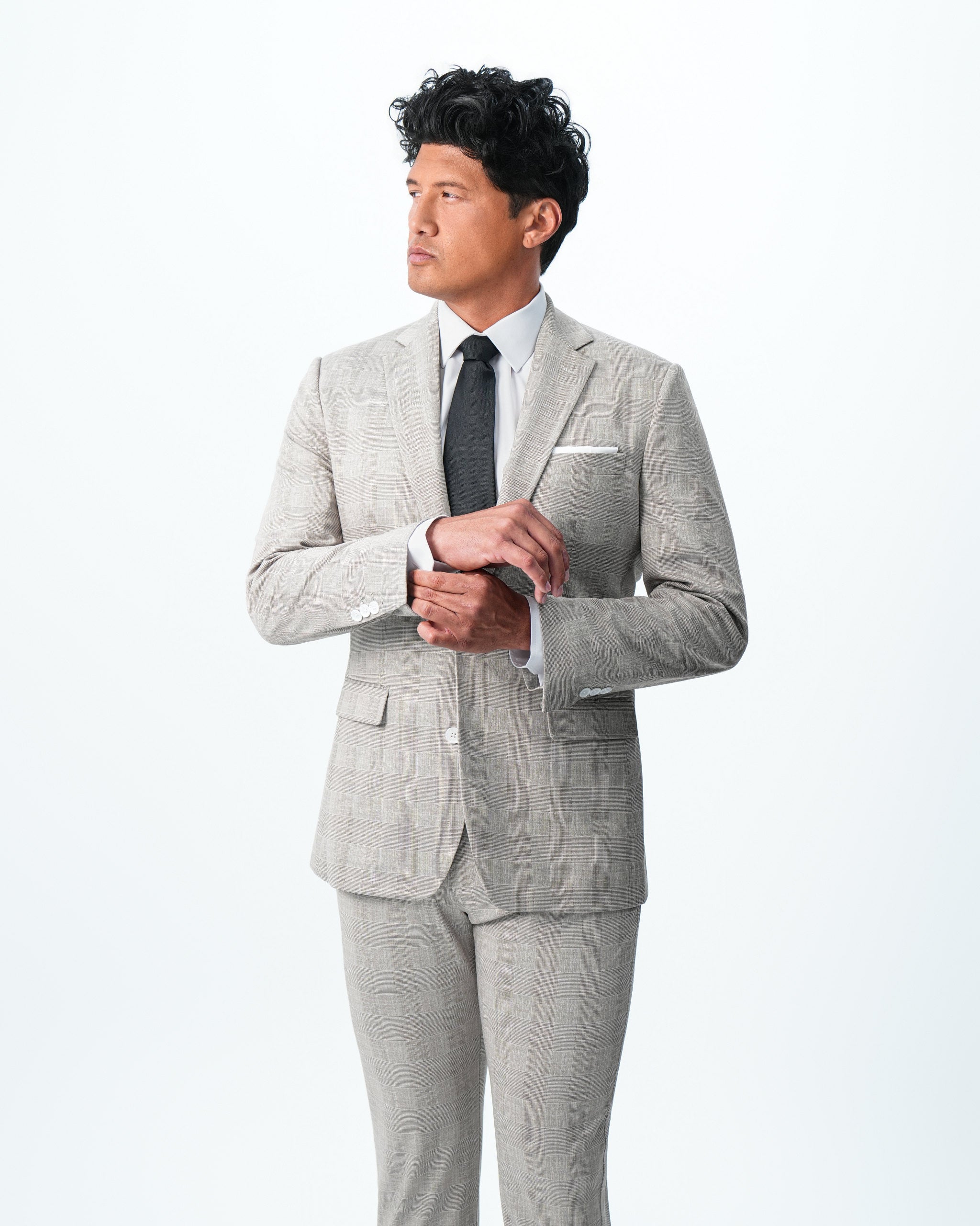 Athletic Fit Stretch Suit - Tan Plaid