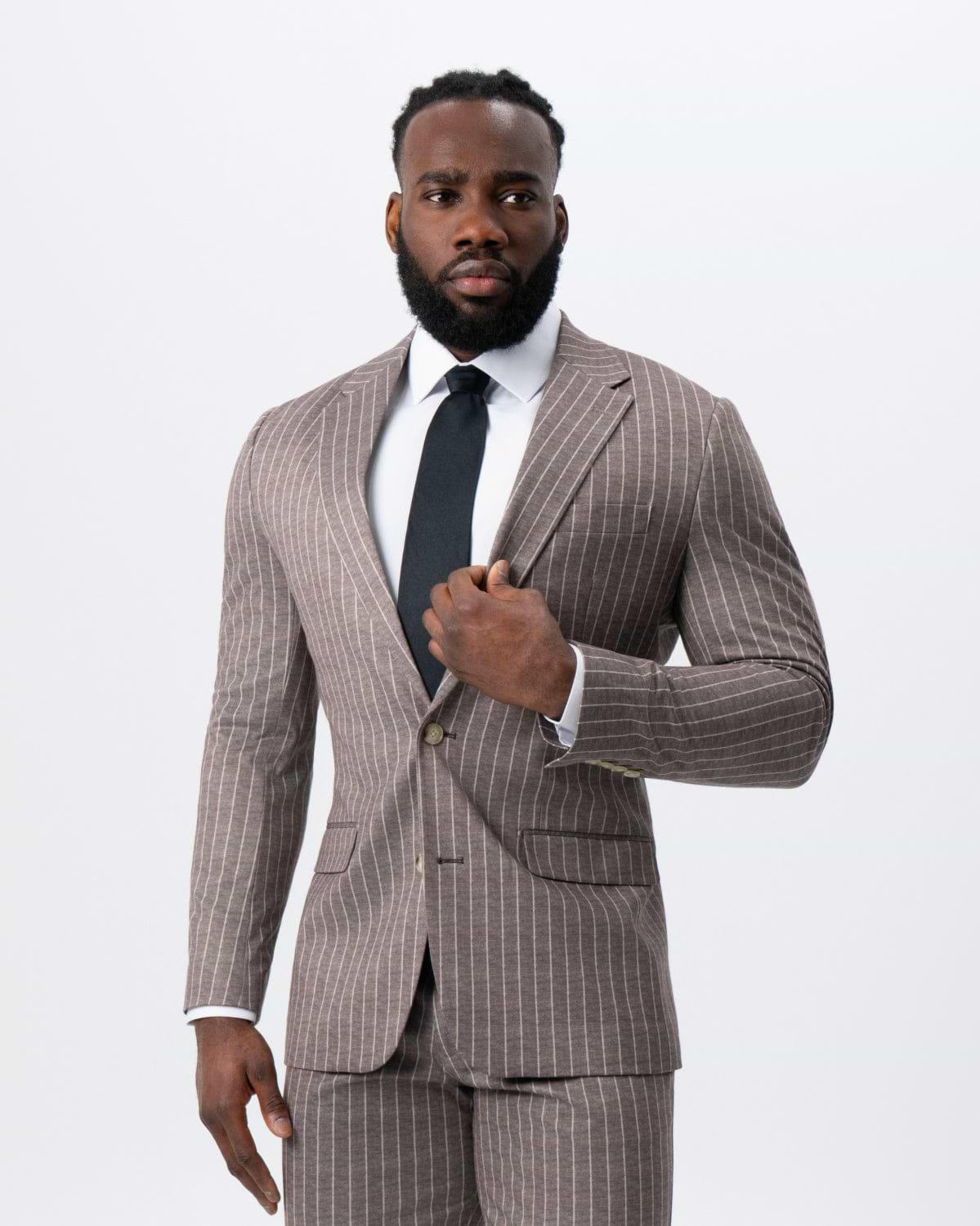 Athletic Fit Stretch Suit - Textured Light Brown with Cream Stripe