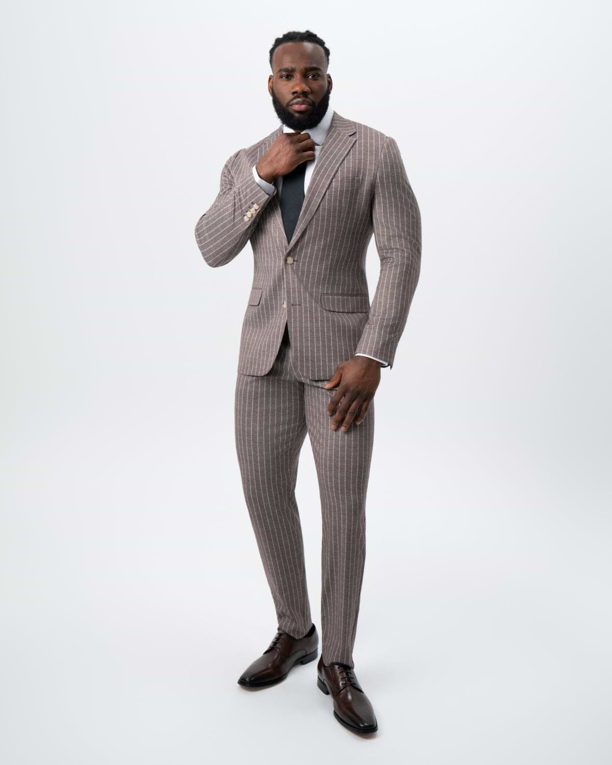 Athletic Fit Stretch Suit - Textured Light Brown with Cream Stripe