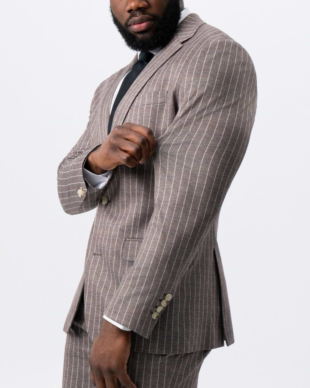 Athletic Fit Stretch Suit - Textured Light Brown with Cream Stripe